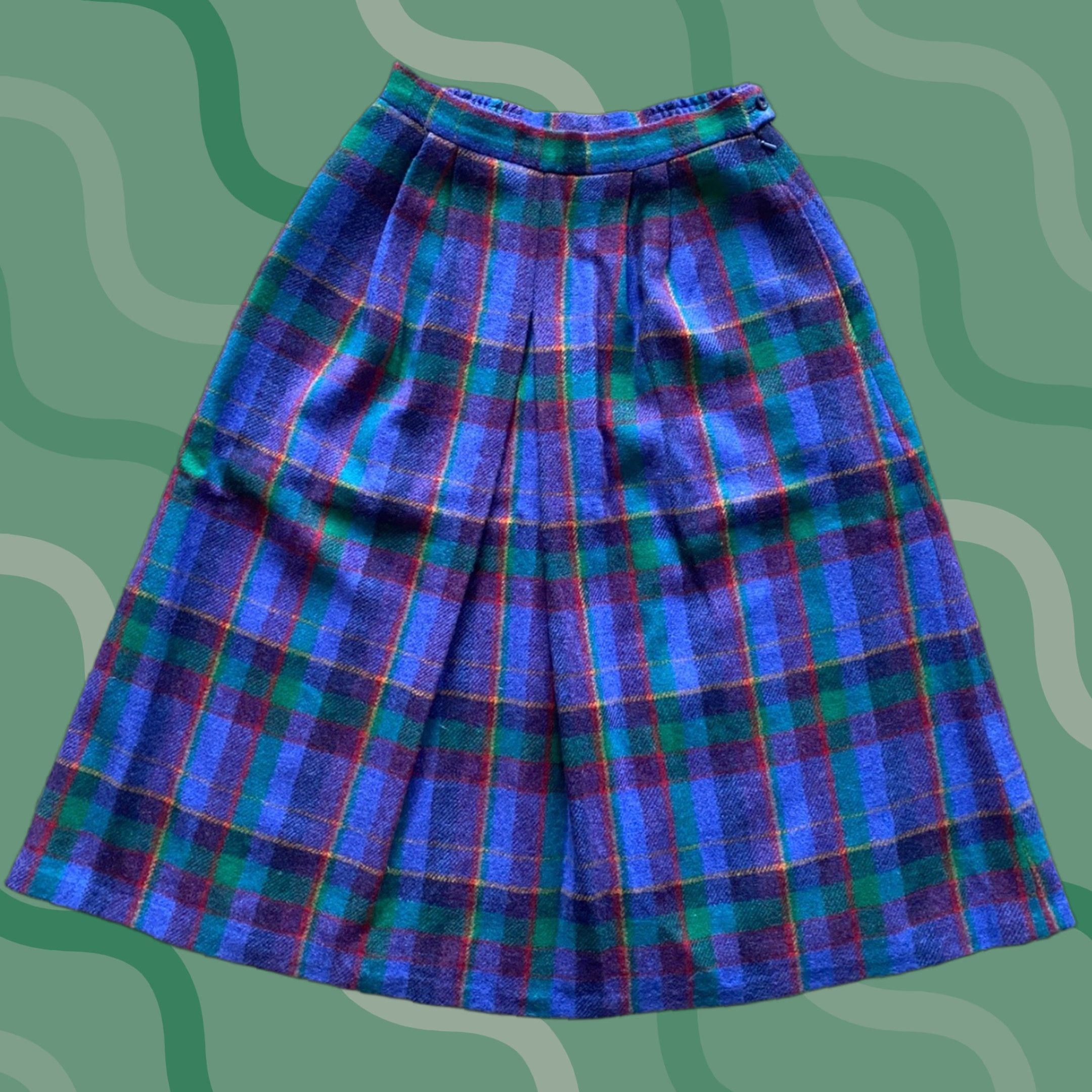 Vintage VTG Avoca Collection Ireland MEDIUM Pure New Wool Plaid Lined Skirt WITH POCKETS Size 32" / US 10 / IT 46 - 1 Thumbnail