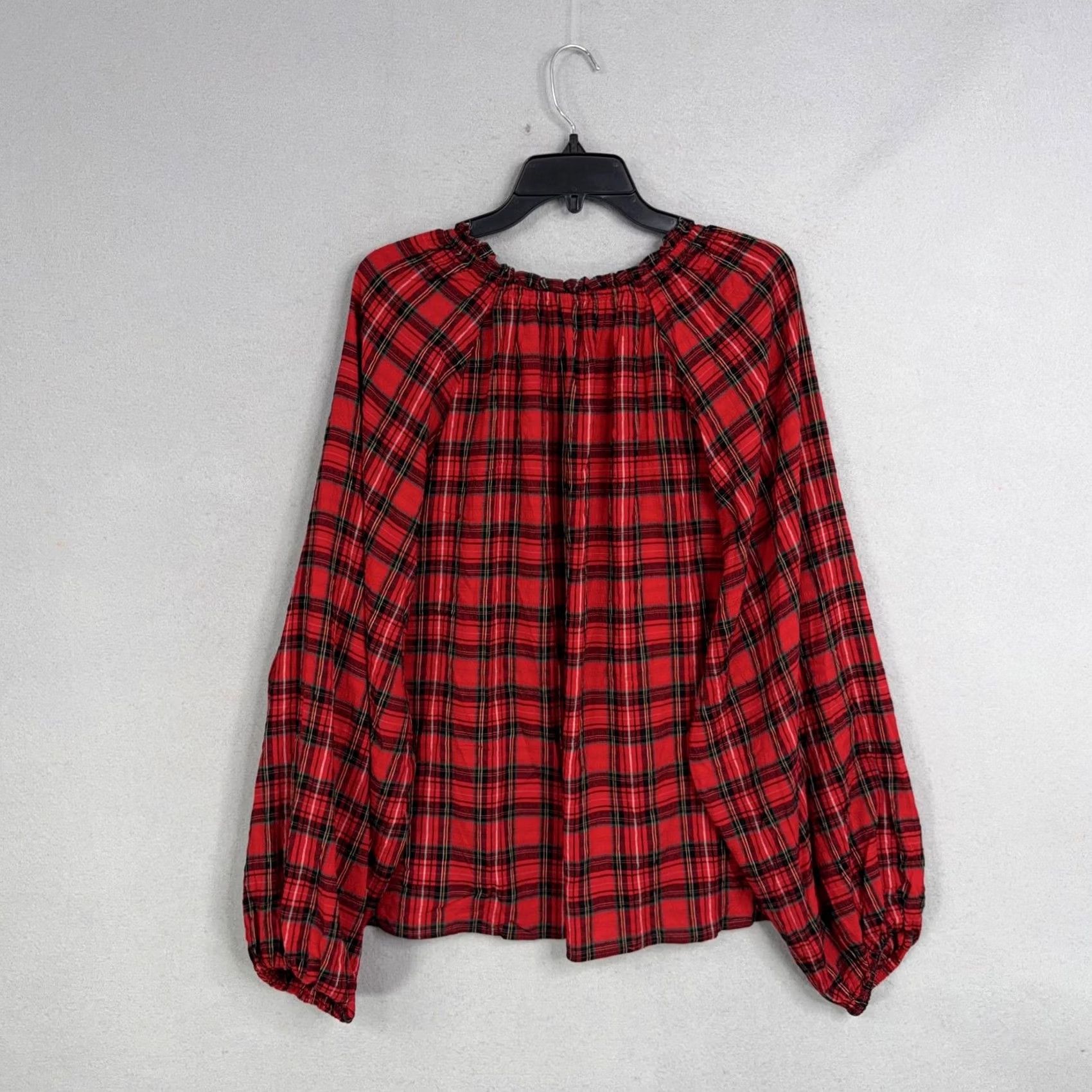 Old Navy Old Navy Blouse Womens XXL Tall Red Plaid V Neck Raglan Long Sleeve Tunic Top Size XXL / US 16-18 / IT 52-54 - 5 Thumbnail