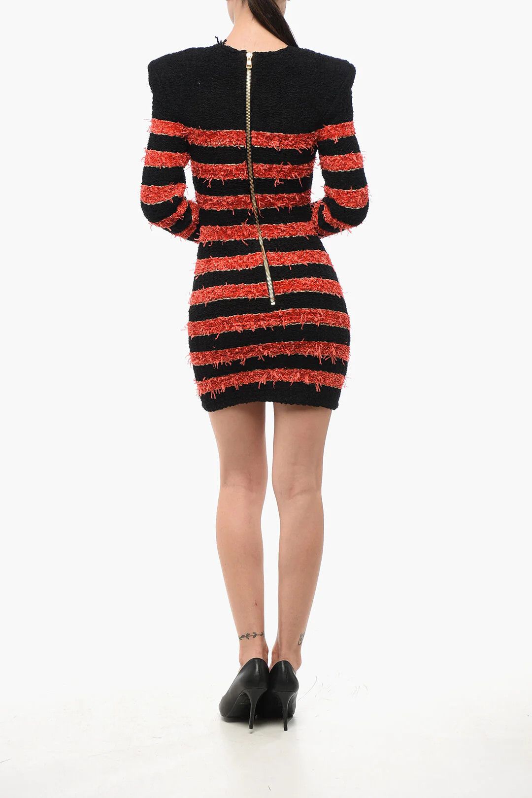 Balmain og1mm0326 Bicolour Striped Mini Dress in Black/Red Size S / US 4 / IT 40 - 2 Thumbnail