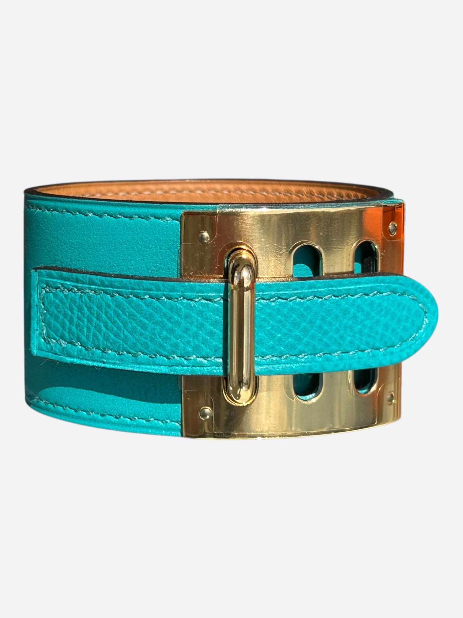 Hermes Turquoise Swift & Gold Hardware Intense Bracelet