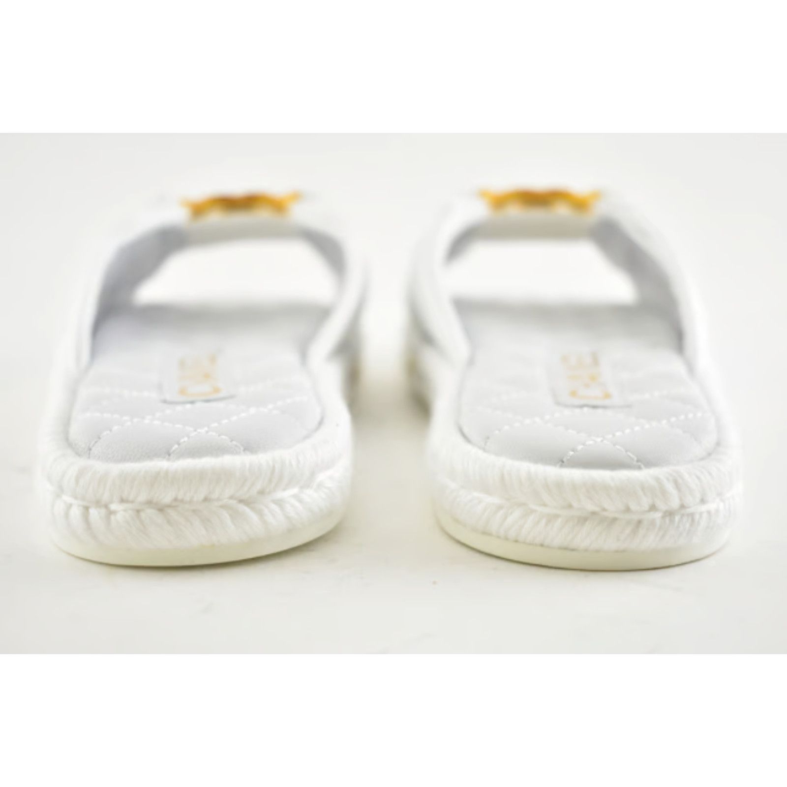 Chanel Chanel 20S White Coco Beach Gold CC Logo Slide Espadrille Size US 6 / IT 36 - 3 Thumbnail