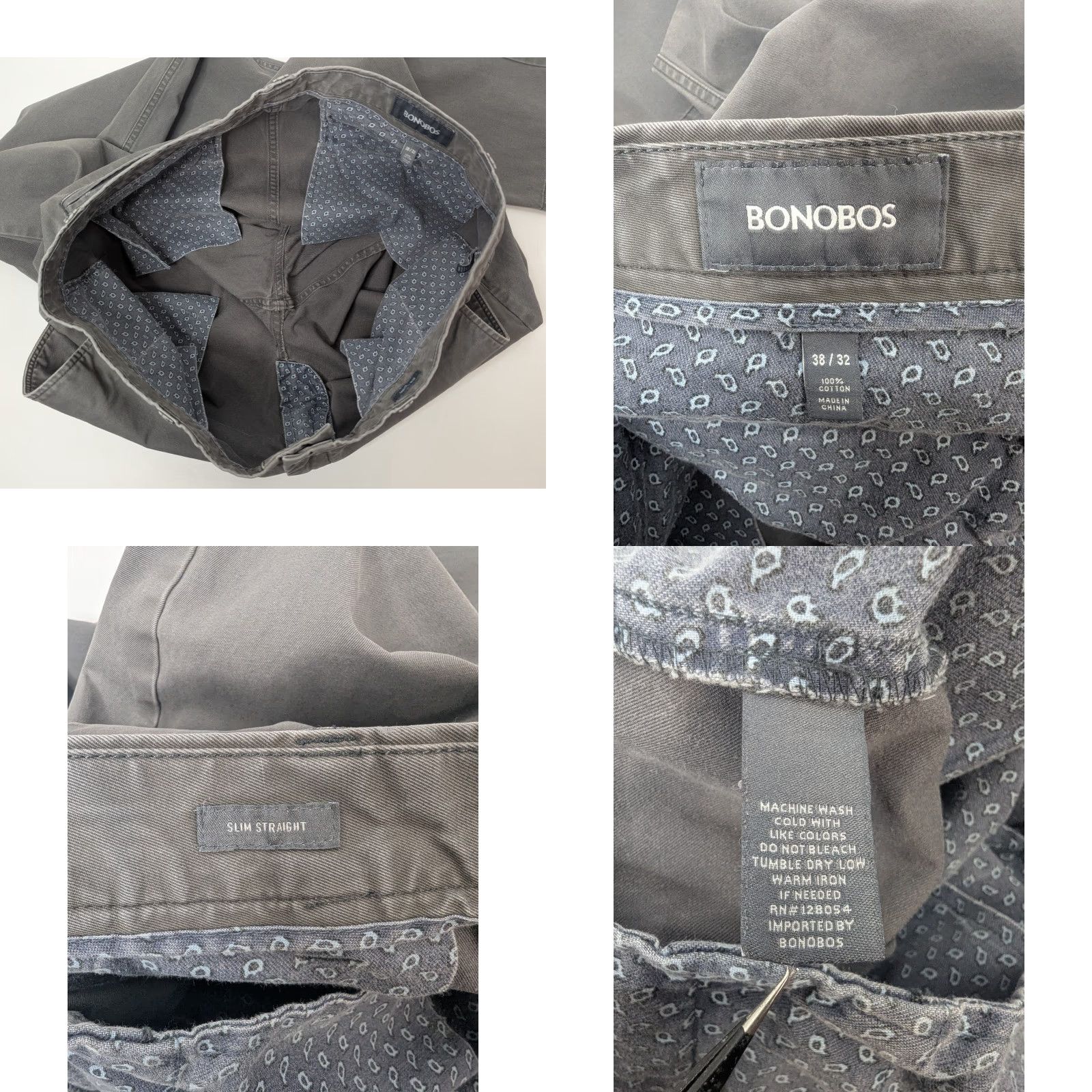 Bonobos Bonobos Mens Slim Straight Fit Chino Pants 38x32 Grey Flat Front Cotton Banobos? Size US 38 / EU 54 - 8 Thumbnail