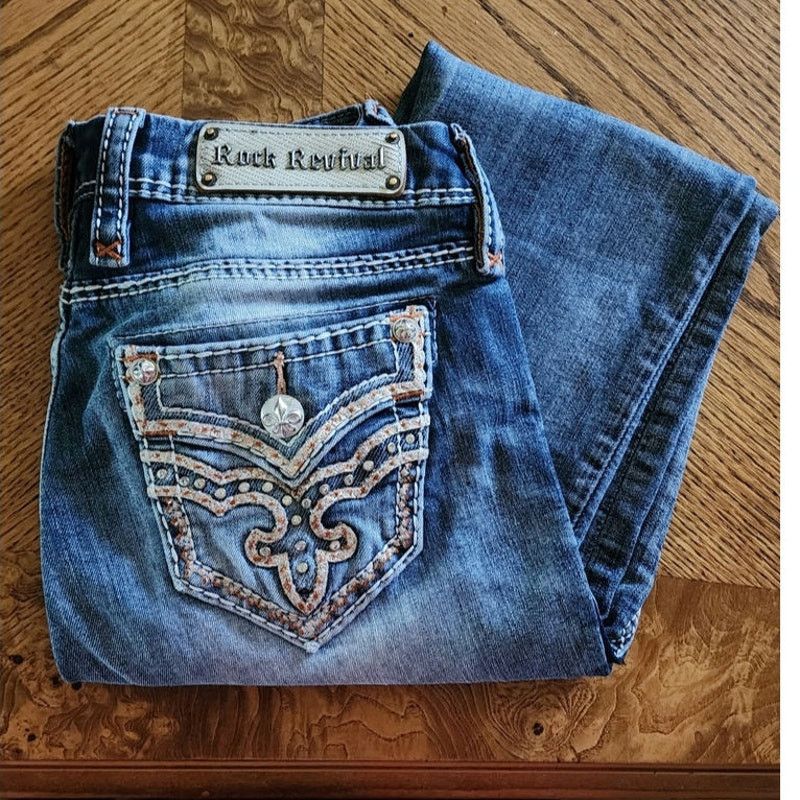 Rock Revival Rock Revival Jeans Women 27EU distressed Mid-Rise Rhinestone Size 30" / US 8 / IT 44 - 1 Thumbnail
