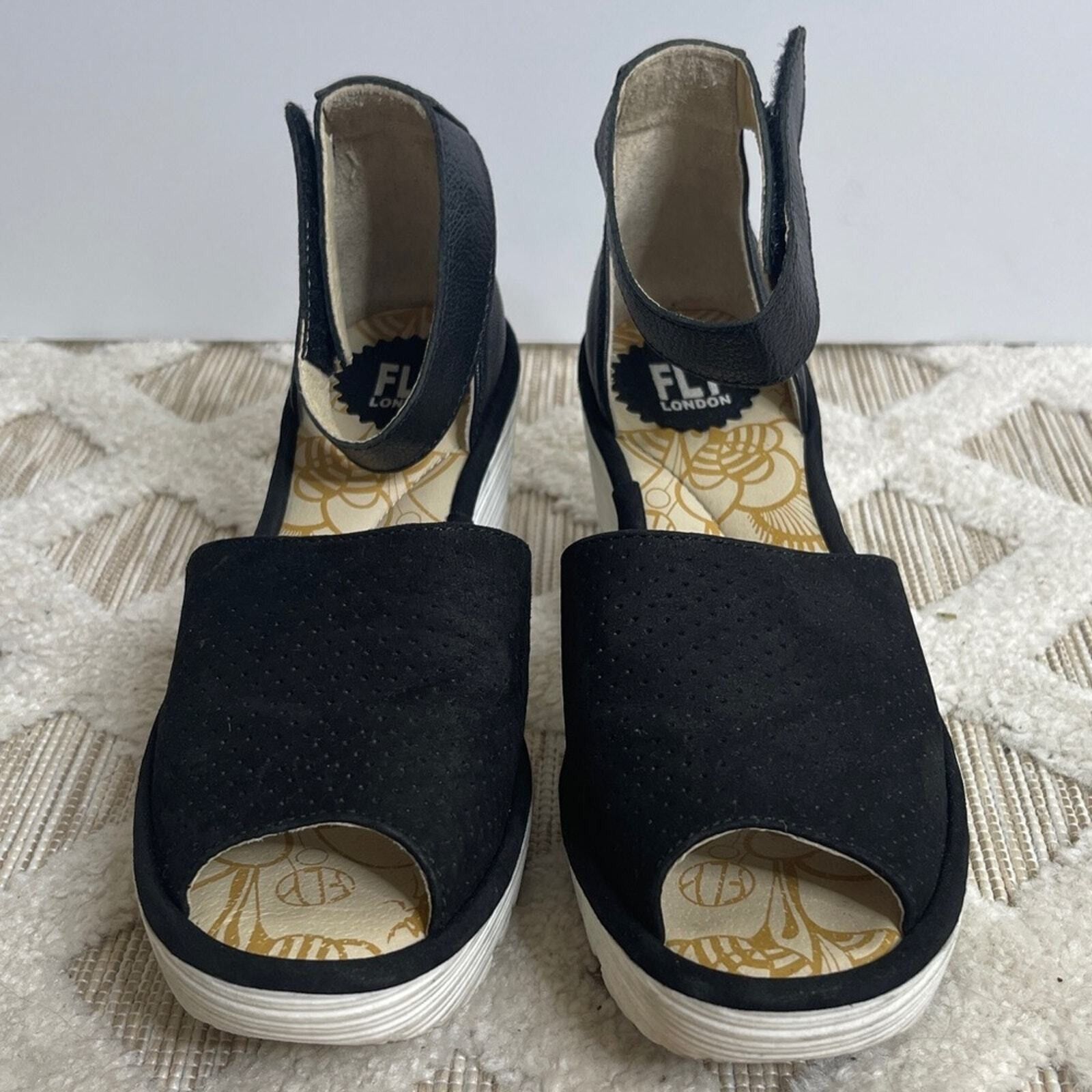 Fly London FLY London Leather Wedge Sandal Black SZ 37/US 6.5/7 Size US 6.5 / IT 36.5 - 2 Thumbnail