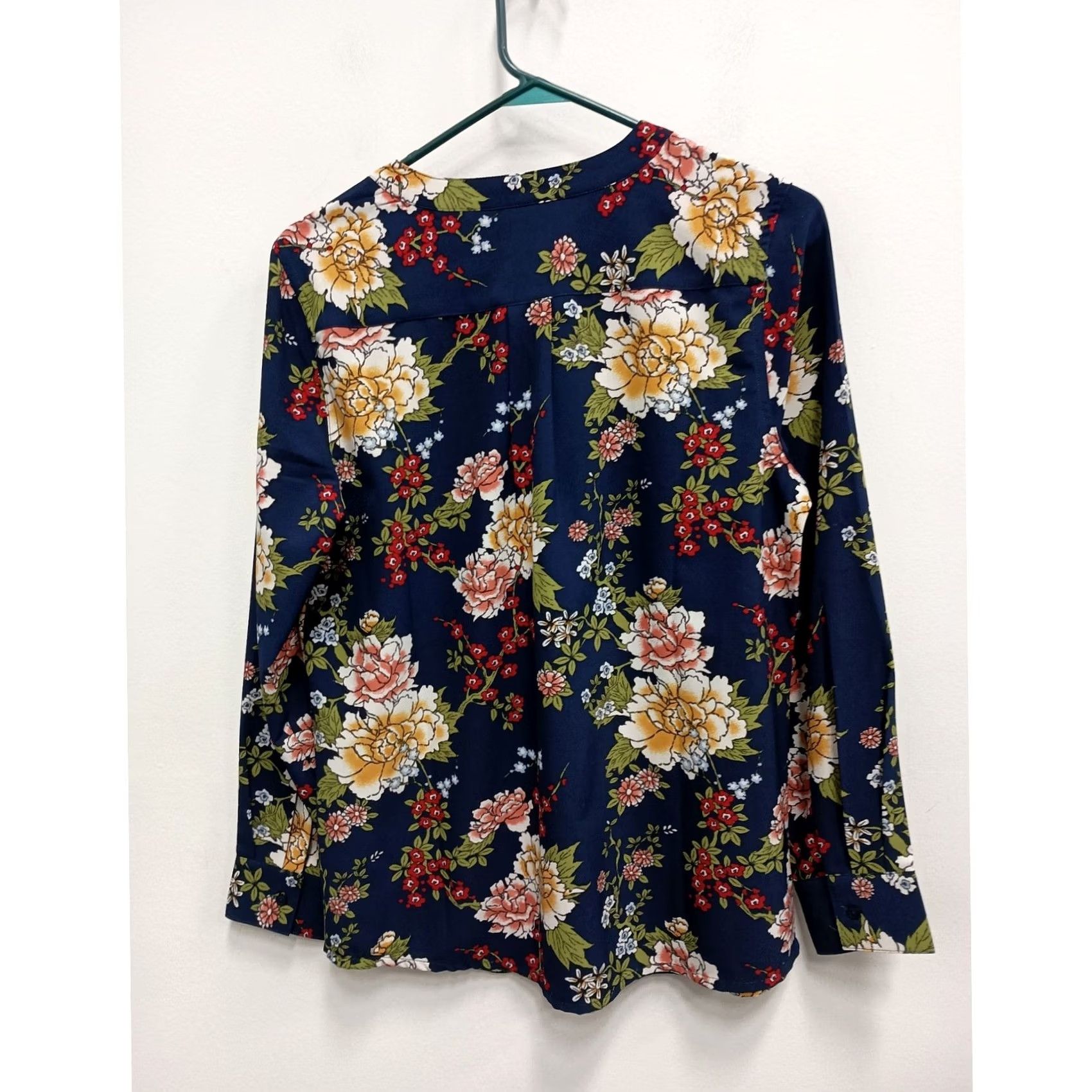 Denim & Co. Denim & Co. BOHO Blouse Top Womens S Navy Blue Floral Button Up Long Sleeve Size S / US 4 / IT 40 - 7 Thumbnail