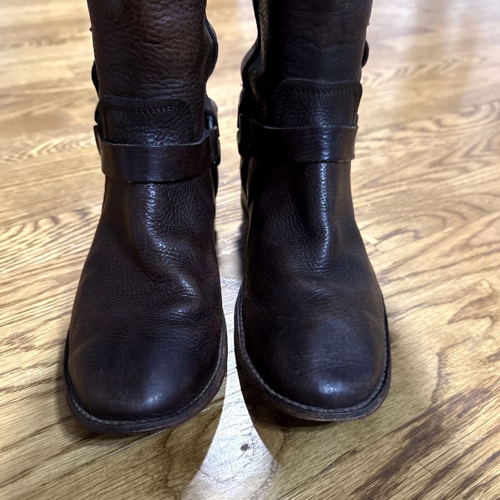 Frye Frye Paige Loop Pull On Harness Boots Brown Brass Hardware Mexico 9B Leather Boots Women Harness Biker Western Distressed Leather Size US 9 / IT 39 - 5 Thumbnail