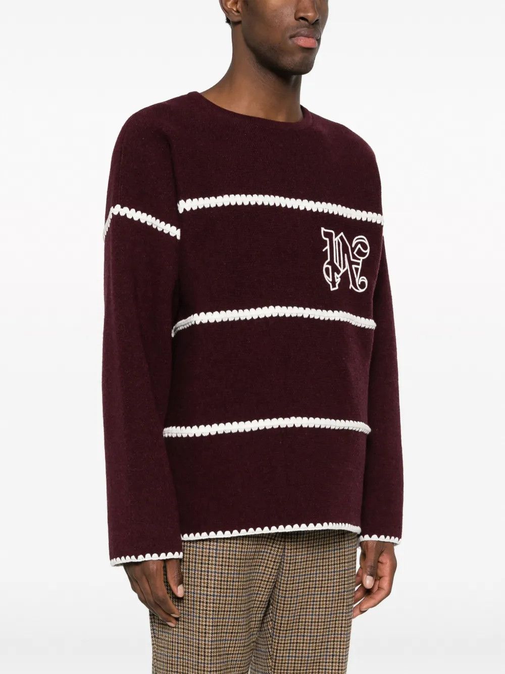 Palm Angels o1y0325 Logo Crewneck Sweater in Burgundy/White Size US S / EU 44-46 / 1 - 3 Thumbnail