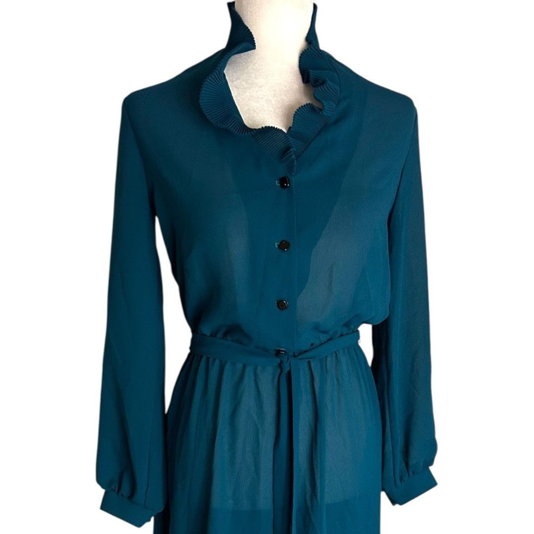 Other Vintage California Cartel Teal Sheer Long Sleeve Dress w/ ma Size M / US 6-8 / IT 42-44 - 3 Thumbnail