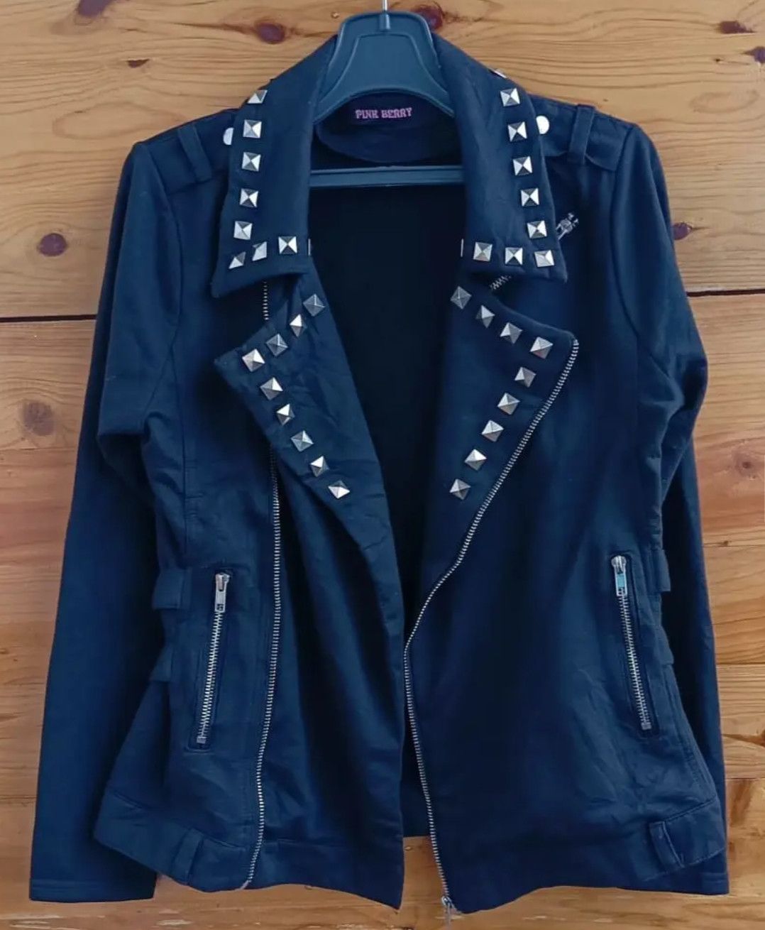 20471120 × Hysteric Glamour × Japanese Brand Big Skulls - Pink Berry Studded Punk Rock Jacket Size M / US 6-8 / IT 42-44 - 3 Thumbnail