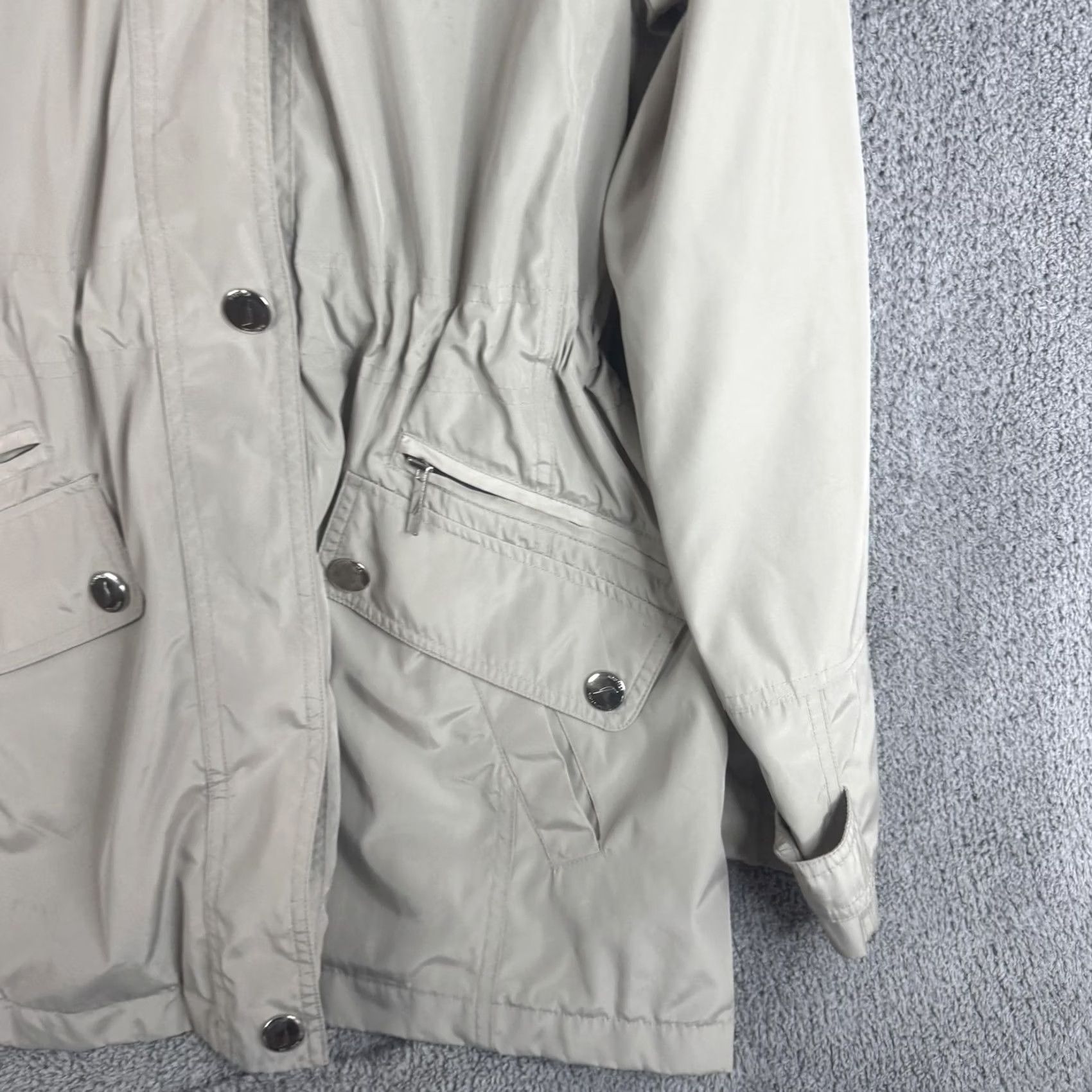 Nautica Nautica Coat Womens Large Beige Hooded Rain Microfiber Zip Pockets Mid Length Size L / US 10 / IT 46 - 3 Thumbnail