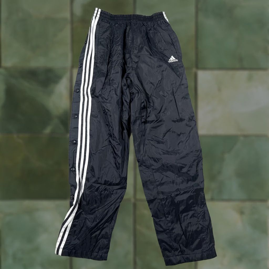 Adidas VINTAGE Adidas Tearaway Track Pants Mens M Black 3-Stripes Snap Sides 2001 Adidas Team Mens Track Pants Size US 31 - 1 Thumbnail