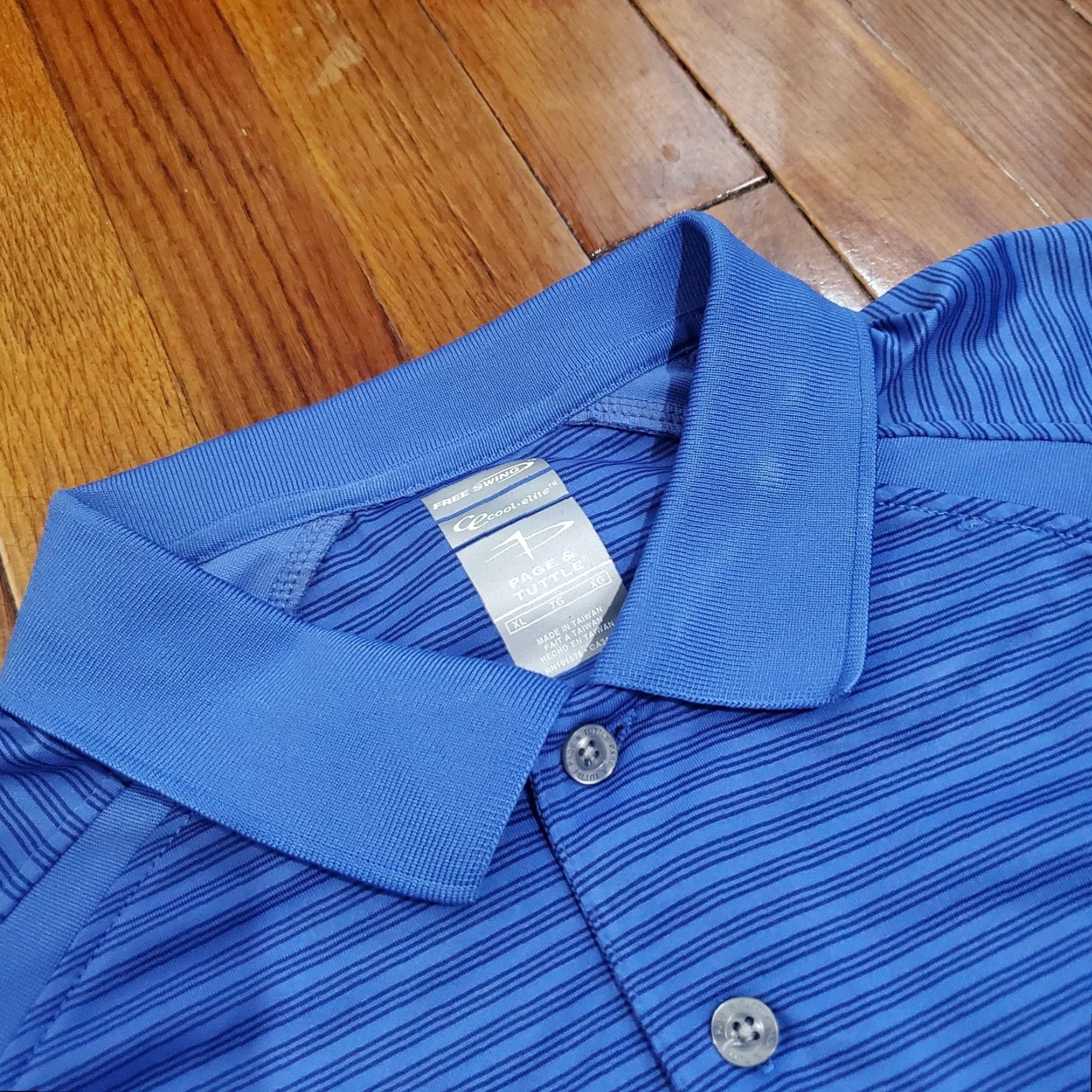 Vintage Page & Tuttle Polo Shirt Men XL Blue Striped Moisture Wicking Golf Casual Short Sleeve Button Collar Logo Pattern Size US XL / EU 56 / 4 - 4 Thumbnail