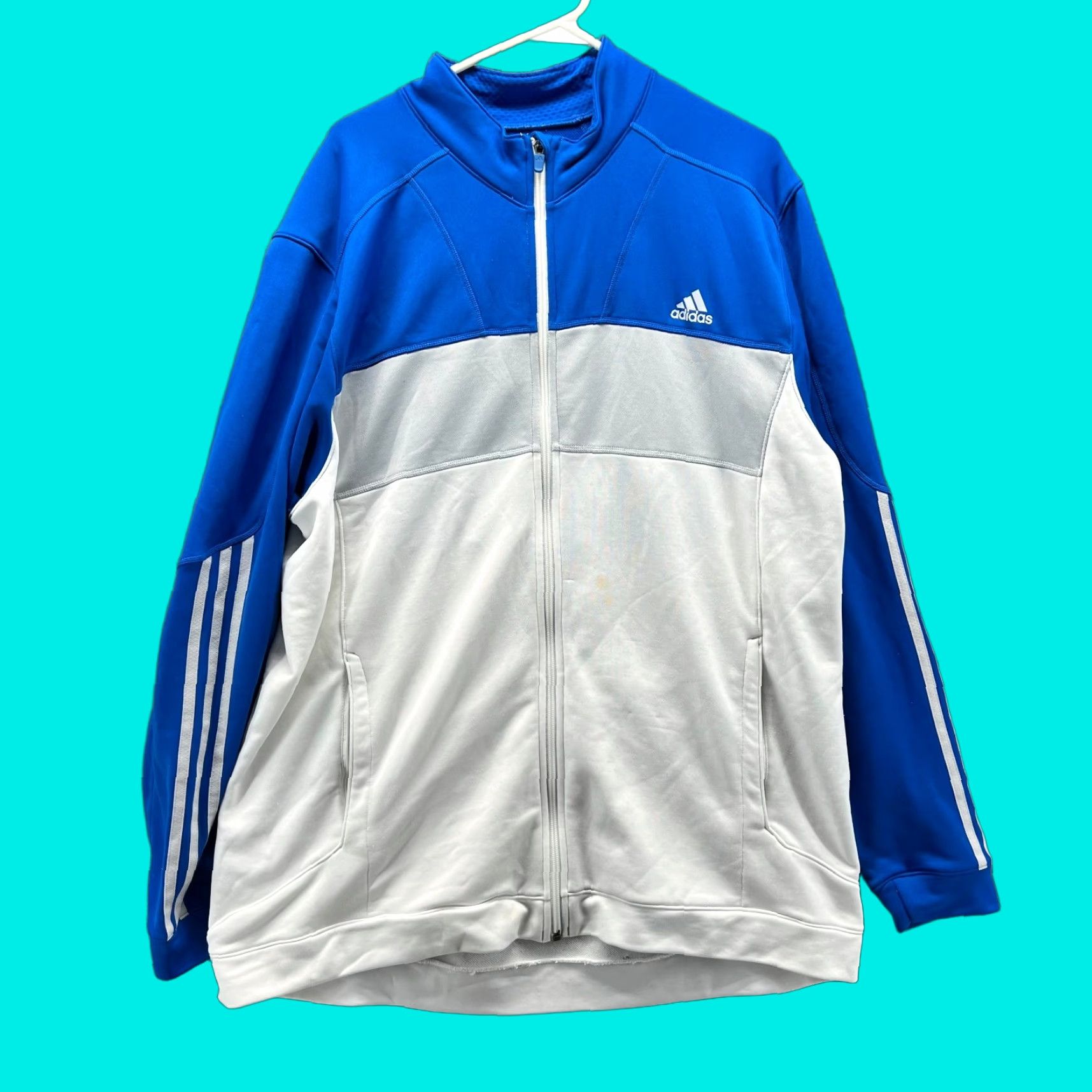Adidas Adidas Track Jacket Mens 2XL Blue Gray Full Zip Three Stripe Logo Trefoil USA Size US XXL / EU 58 / 5 - 1 Thumbnail