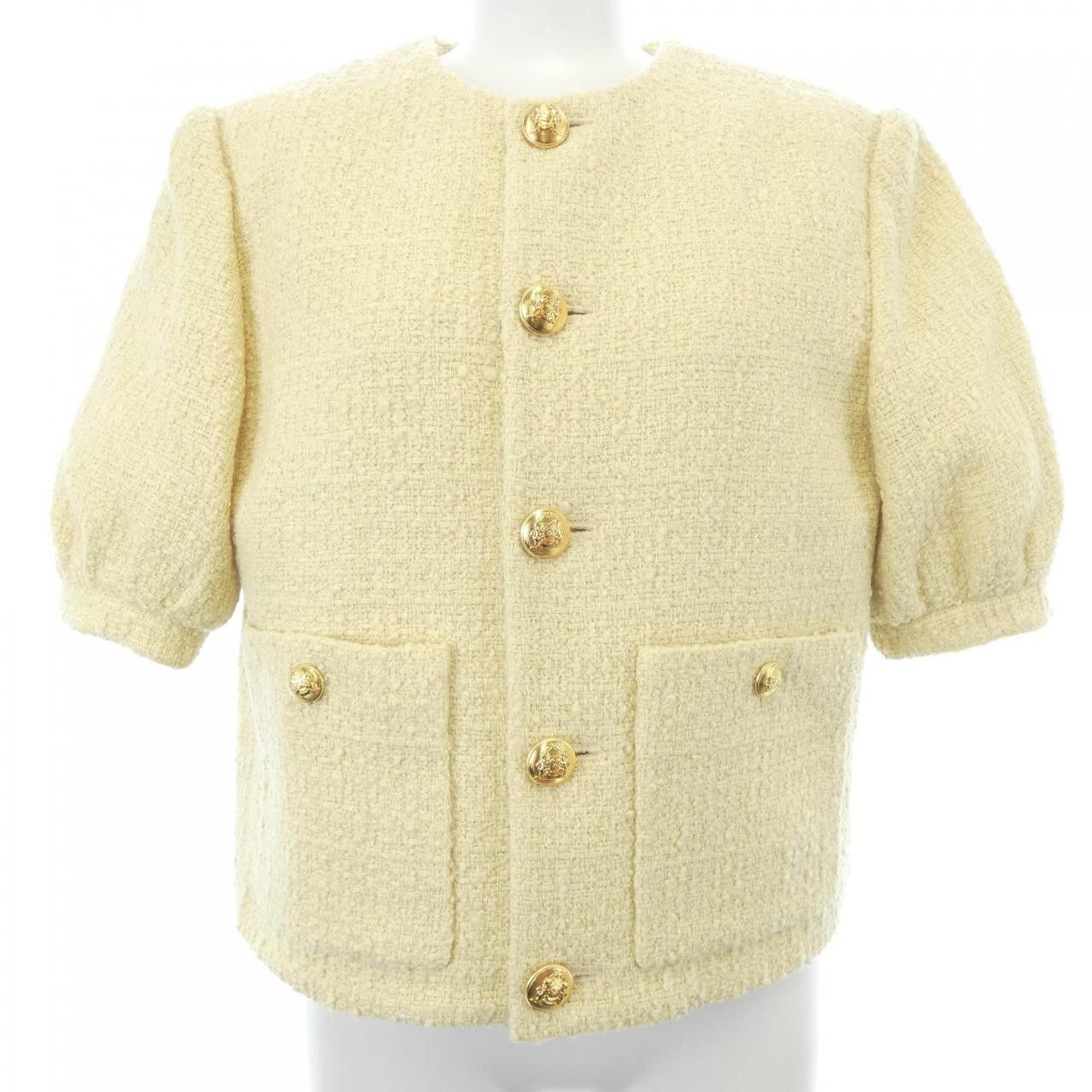 Celine Celine CELINE Bouclé Natté Collarless Jacket Textile Outerwear 2V34O764L DUTY FREE for USA Size ONE SIZE - 1 Thumbnail
