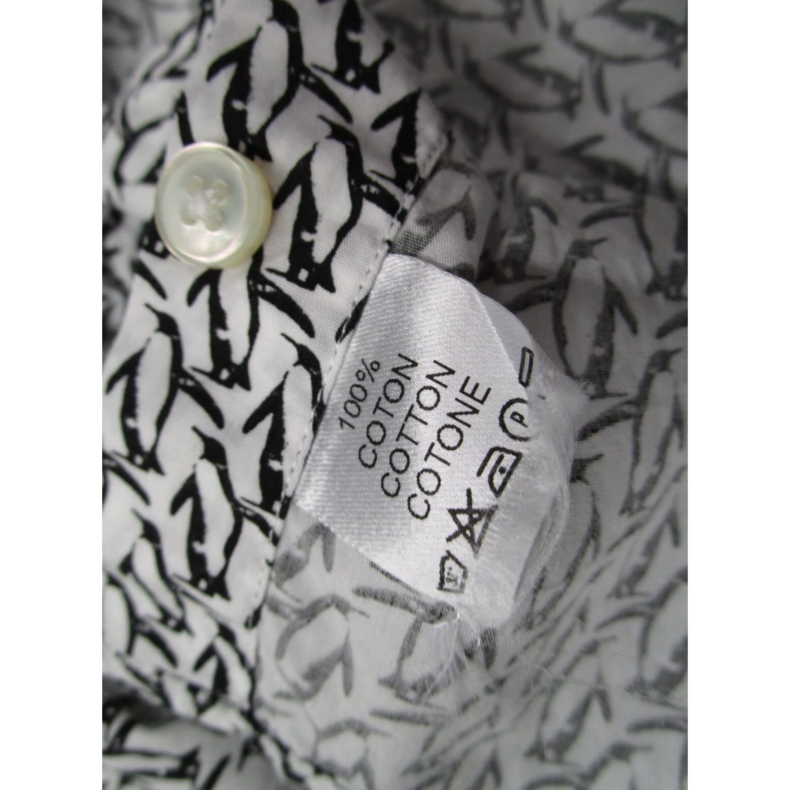 Vintage Culturata Shirt Mens Large White Contemporary AOP Penguin Button Up Short Sleeve Size US L / EU 52-54 / 3 - 5 Thumbnail