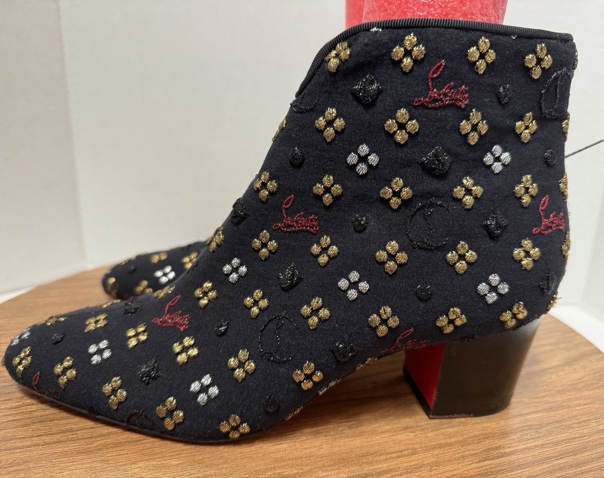 Christian Louboutin Christian Louboutin Black Logo Fabric Ankle Booties Size US 8 / IT 38 - 2 Thumbnail