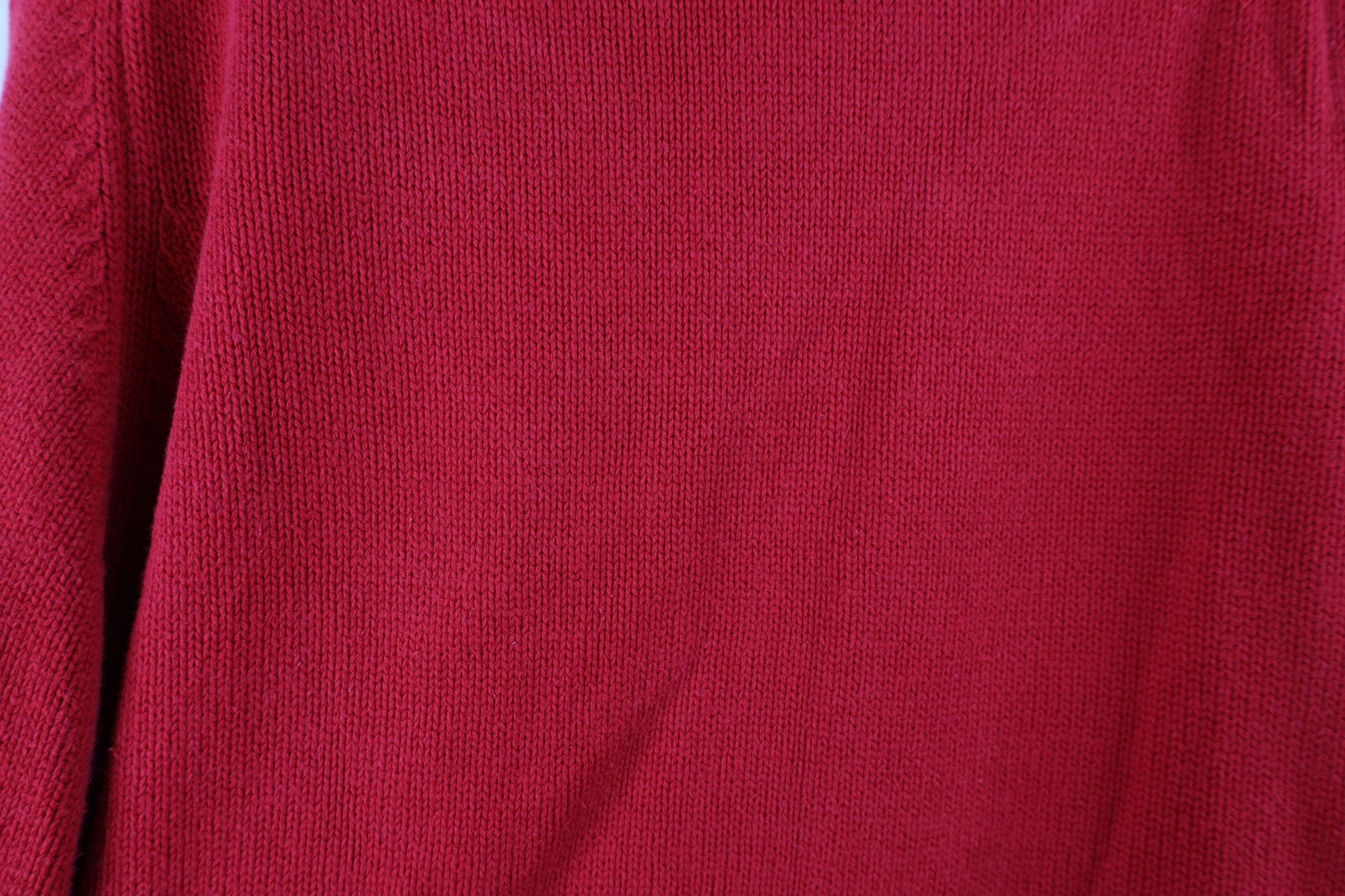 Lands' End × Vintage Vintage 90s Lands End Blank Cotton Knit Sweater Red USA Size L / US 10 / IT 46 - 8 Thumbnail