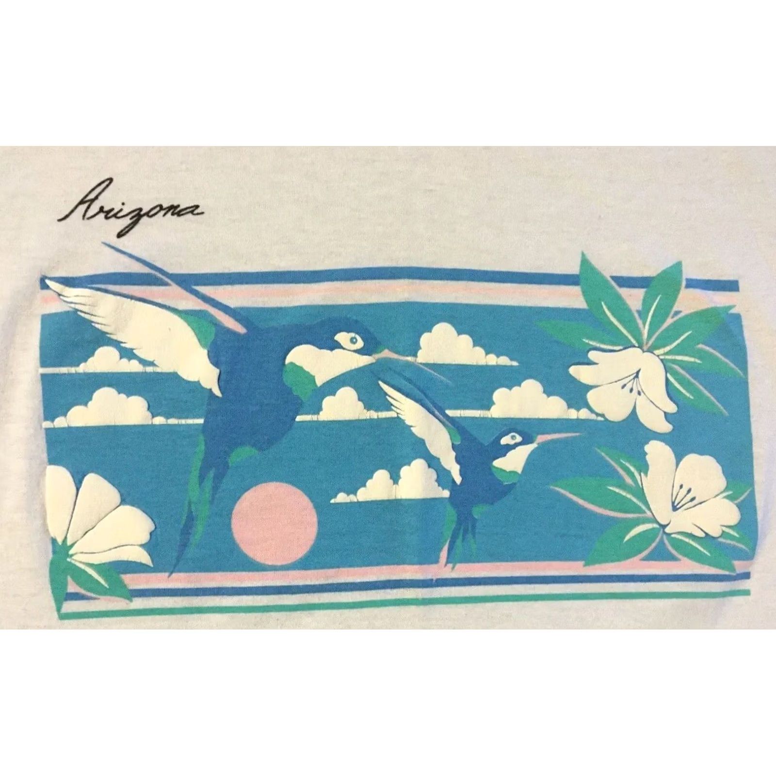 Vintage VINTAGE Arizona Hummingbird Shirt S White 80s 90s Grunge Beach Sun Palm Trees Animal Flower Military USA Men T-Shirt Size US S / EU 44-46 / 1 - 2 Thumbnail