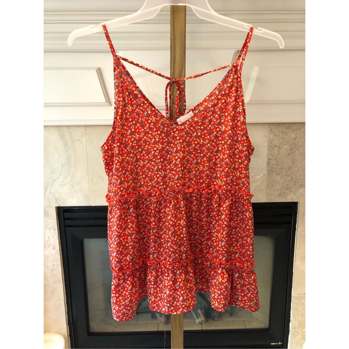 Other Sienna Sky Women’s Red with Blue Flowers Spaghetti Strap Ruf Size L / US 10 / IT 46 - 1 Thumbnail