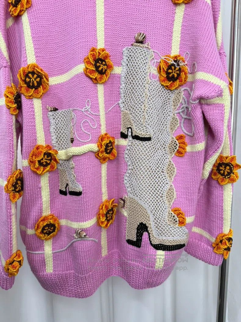 Loewe Pink 3D flower sweater cardigan