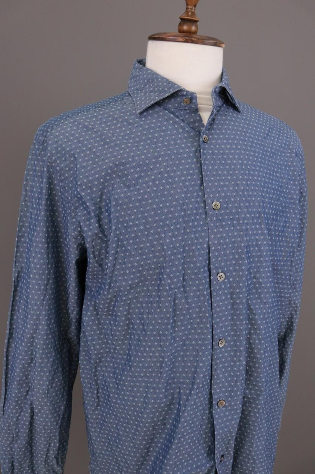 Designer Boggi Milano Custom Fit Blue Dotted Shirt Size XXL / 7 Size US XXL / EU 58 / 5 - 5 Thumbnail