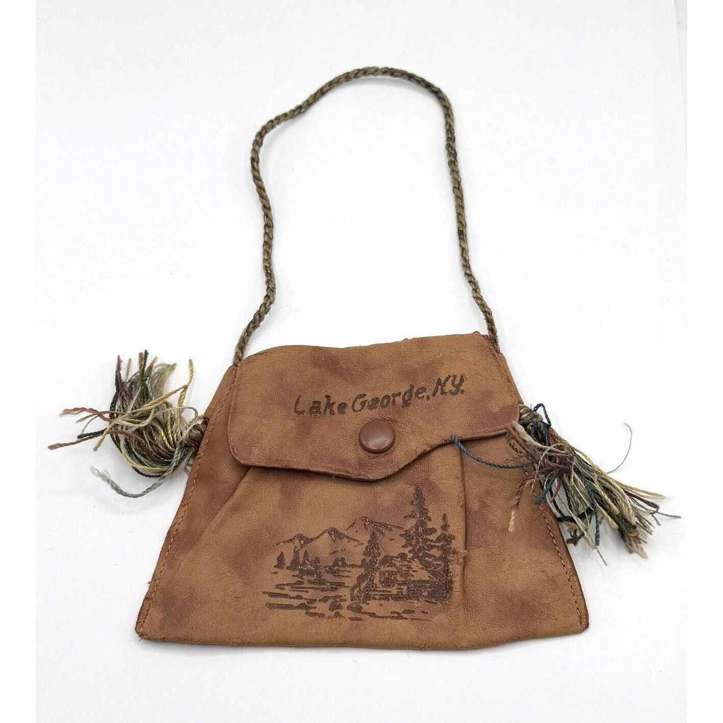 Vintage Antique Estate Cowhide Leather Lake George NY Souvenir Snap Size ONE SIZE - 1 Thumbnail