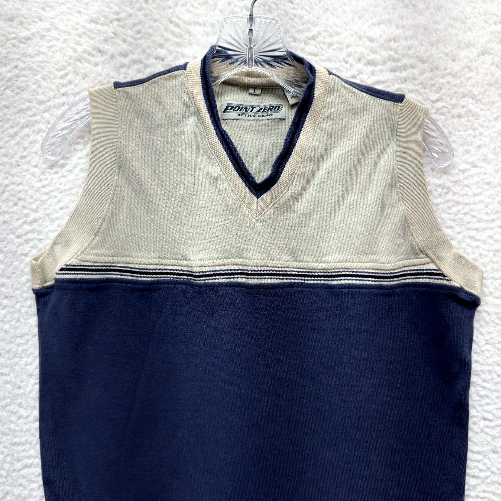 Point Zero VINTAGE Point Zero Sweater Vest Grunge 90s Y2K Womens M Blue Knit Shirt (Medium) - Skater Preppy Size M / US 6-8 / IT 42-44 - 3 Thumbnail
