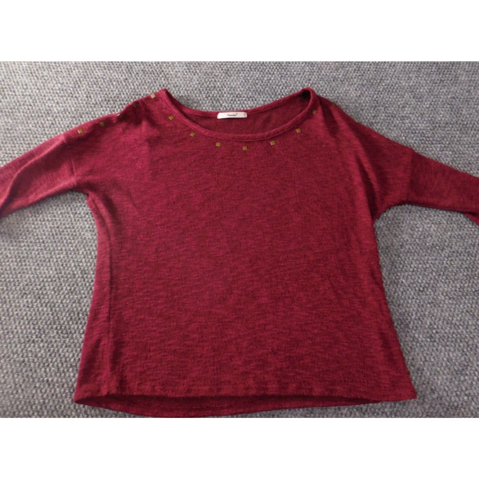 Vintage Papaya Womens Blouse XL Red Pullover Knit Puff Sleeve 3/4 Collar Bow Button Knitwear Sweater Regular Size XL / US 12-14 / IT 48-50 - 2 Thumbnail