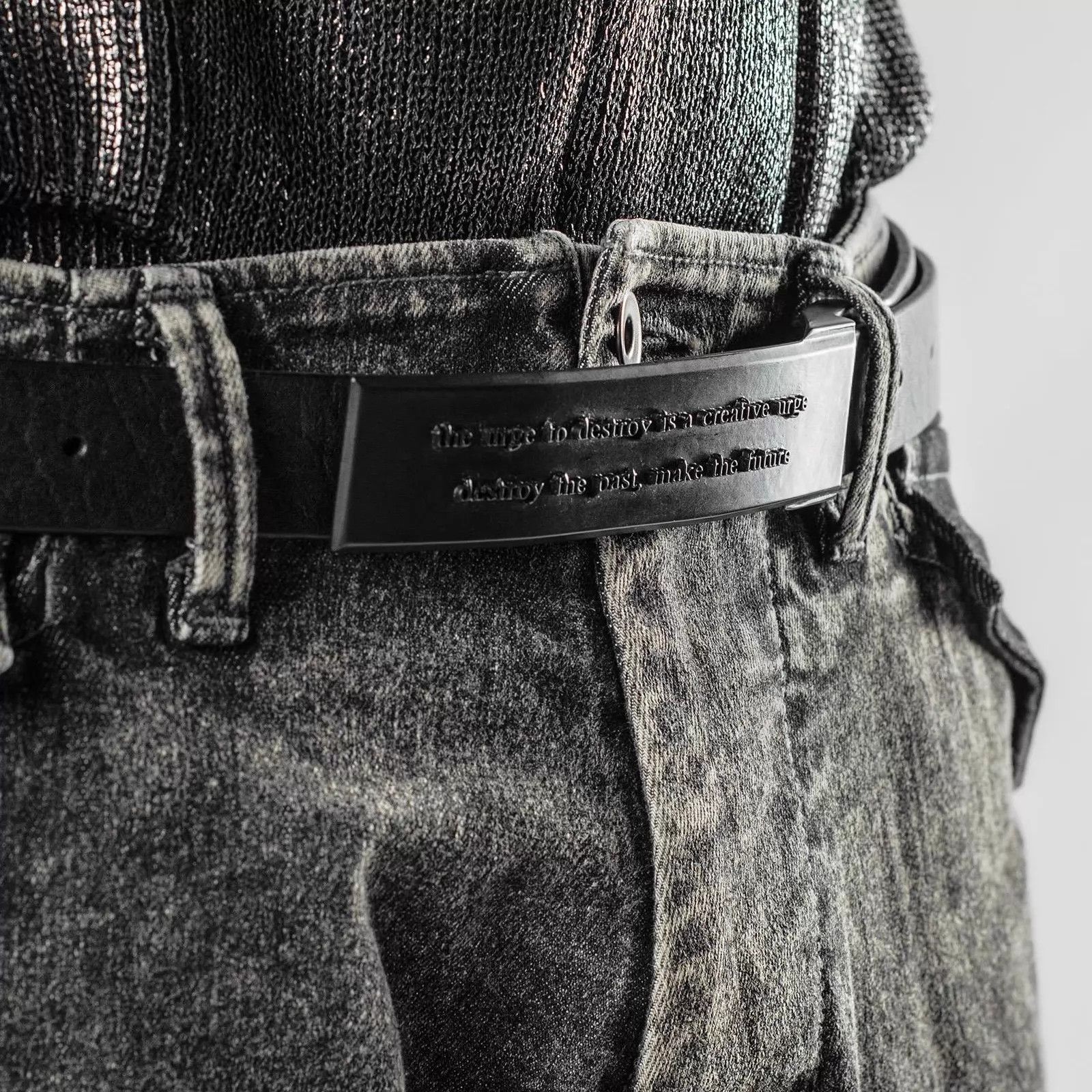 Julius Julius 7 Dark Inscription Black Leather Belt 117x3cm Size ONE SIZE - 3 Thumbnail