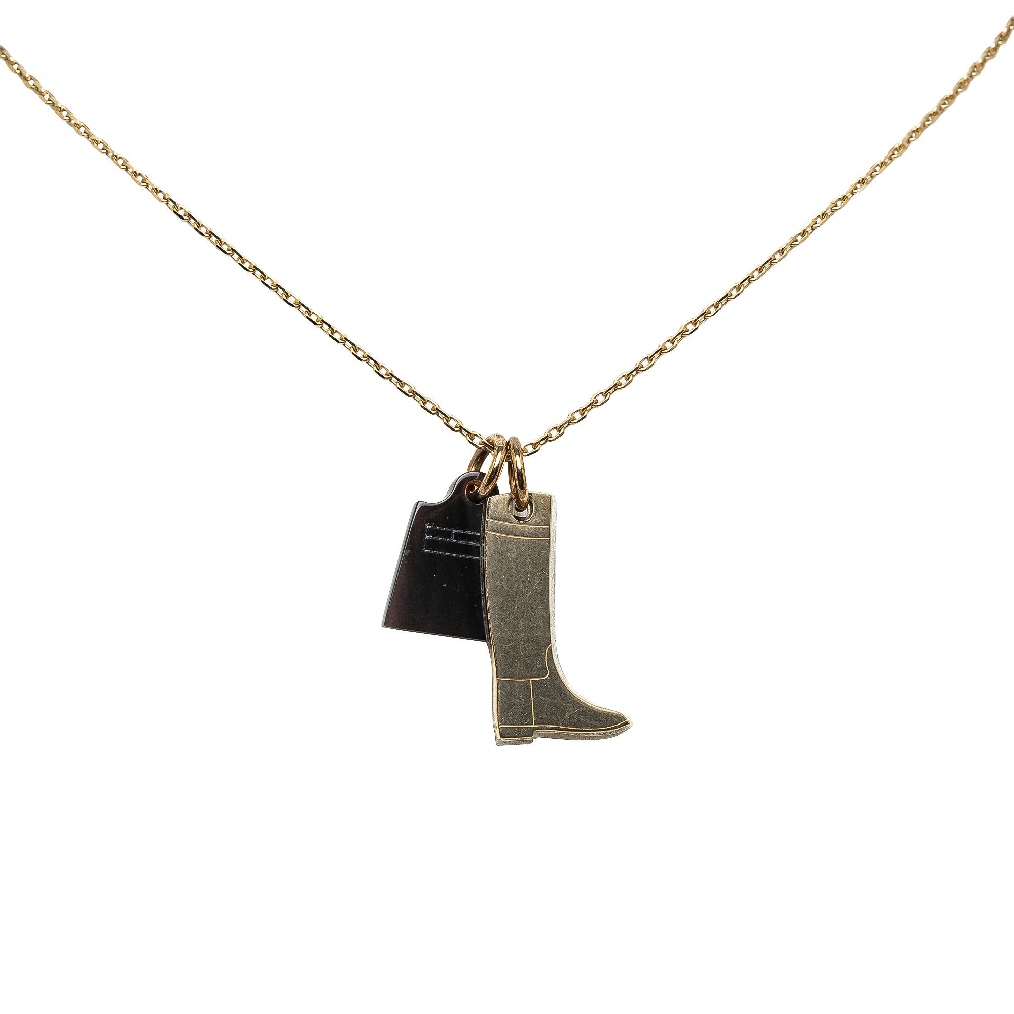 image of Hermes Horn Amulette Maroquinier Boot & Bag Pendant Necklace in Gold, Women's