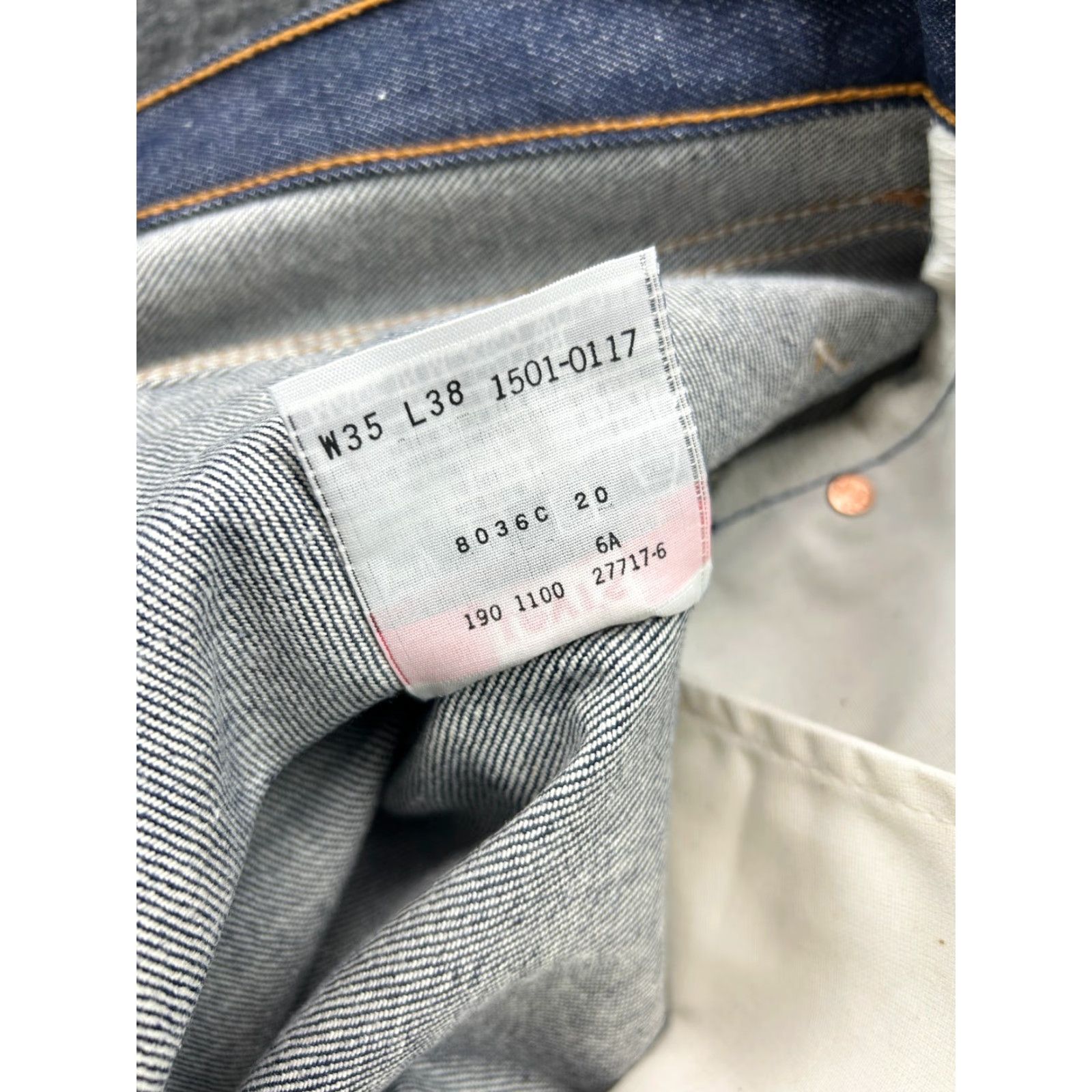 Levi's VINTAGE Levi's 501XX Jeans Mens 35 x 38 Denim Blue Dark Wash Raw Rigid NEW 5-Pocket USA 501 Shrink-To-Fit Straight Leg Mens Jeans Size US 35 - 6 Thumbnail