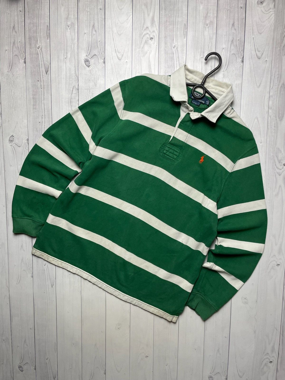 Polo Ralph Lauren × Vintage Vintage polo Ralph Lauren green striped rugby shirt long L Size US L / EU 52-54 / 3 - 1 Thumbnail
