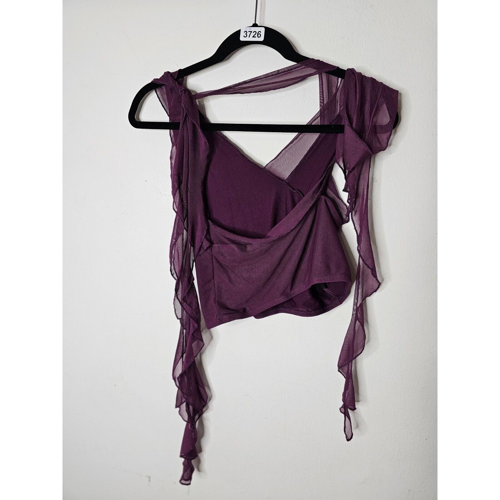 Cider Cider Purple Sleeveless Ruffle Mesh Faux Wrap Tie Neck Top S Size S / US 4 / IT 40 - 3 Thumbnail