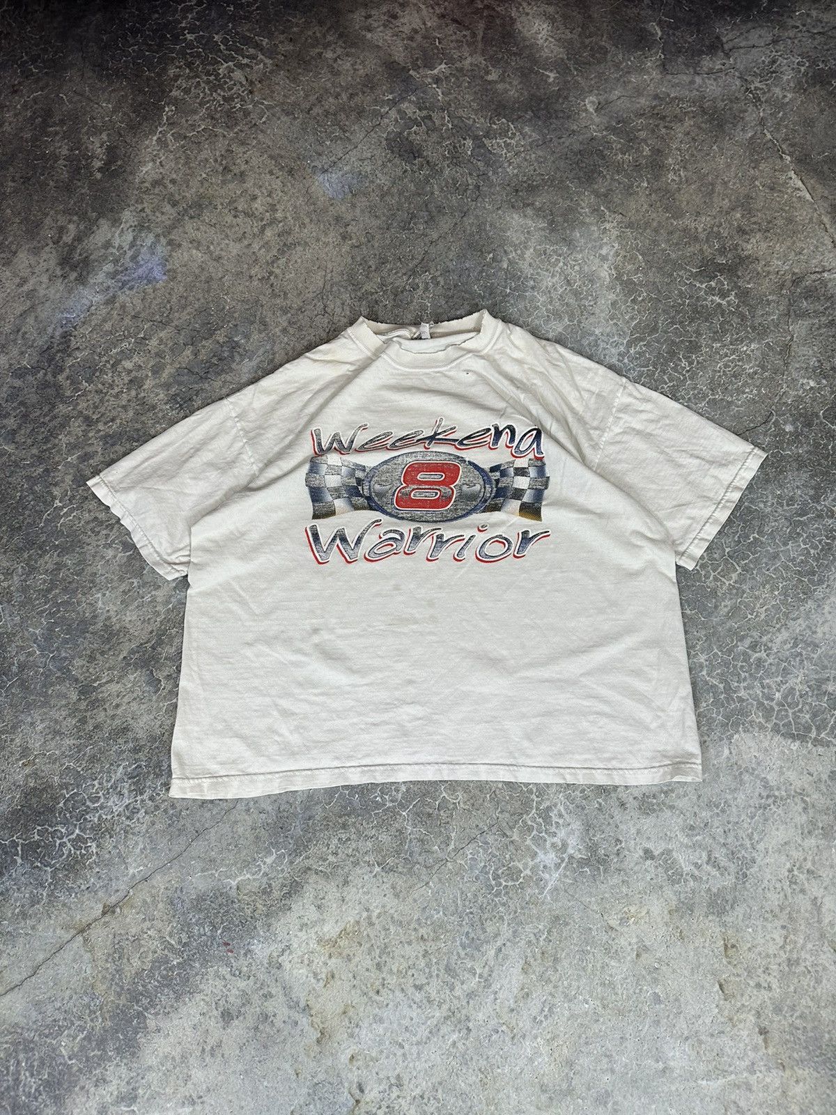 image of Vintage Cropped Distressed 8Ball Weekend Warrior Tee in White, Men's (Size XL)