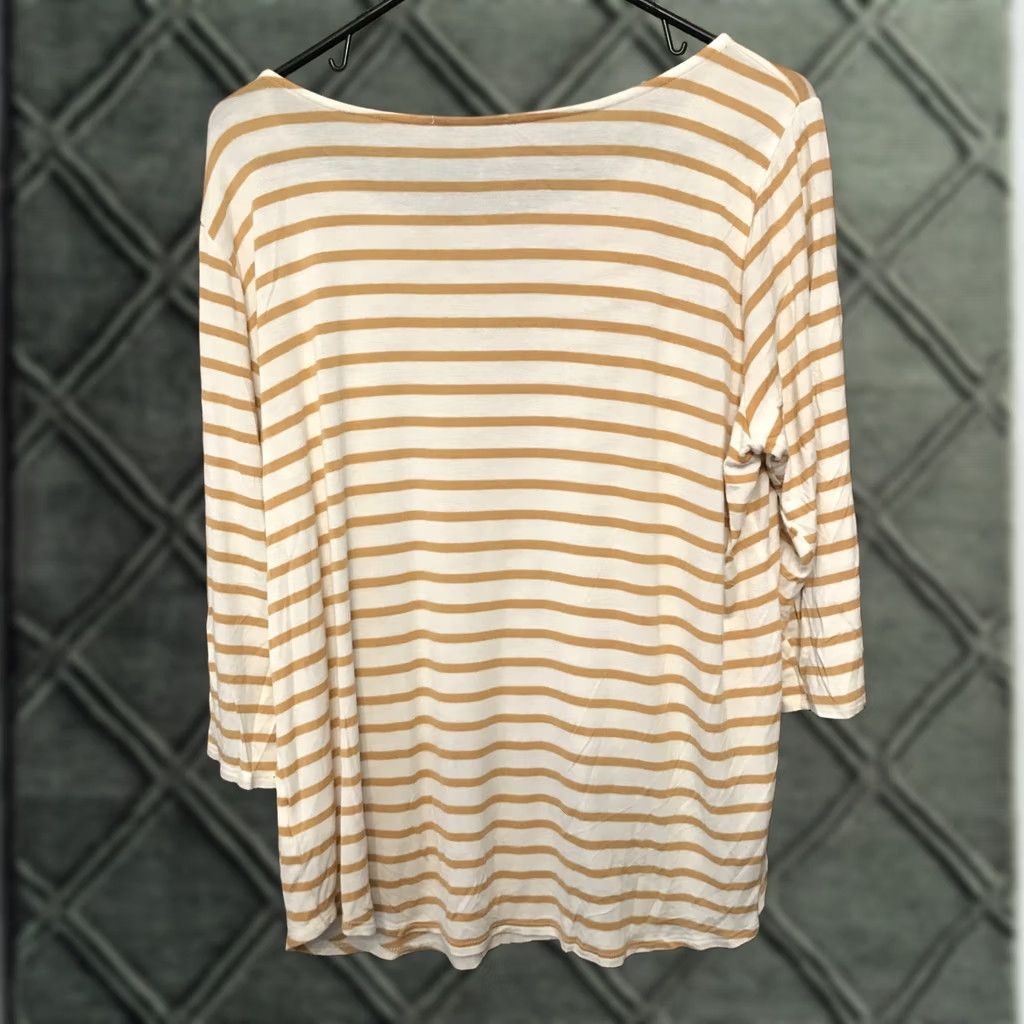 Vintage Beacon Women Top 1X 3/4 Sleeve Tan And White Striped Blouse B694 Size XL / US 12-14 / IT 48-50 - 1 Thumbnail