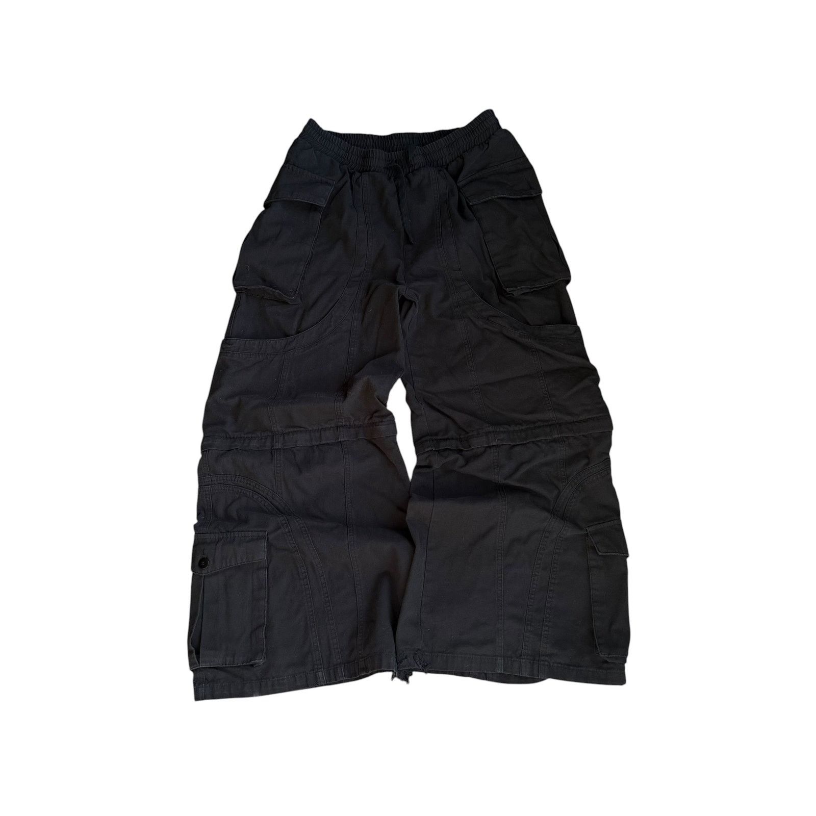 Vintage Black Flared Cargo Convertible Pants Baggy Mens Large Size US 34 / EU 50 - 3 Thumbnail