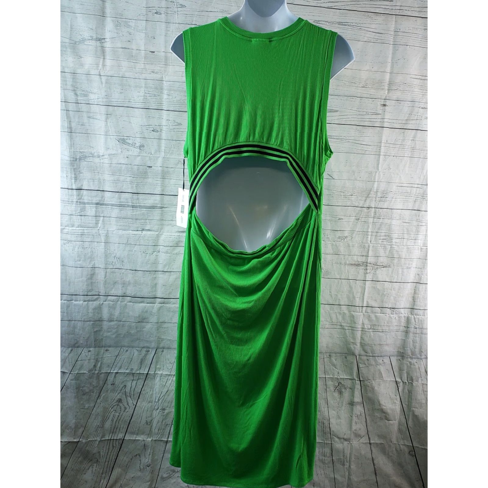 Vintage Future Collective Womens Dress 3X Green Ribbed Cutout Sleeveless Bodycon Long Rayon Blend Casual Vintage No N/A Size XXL / US 16-18 / IT 52-54 - 3 Thumbnail