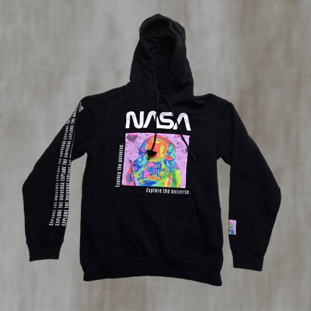 NASA Hyper Space Hoodie Men's S Black Cotton Blend Pullover with Pockets NASA Space Theme Logo Sweater Vintage No Size US S / EU 44-46 / 1 - 1 Thumbnail