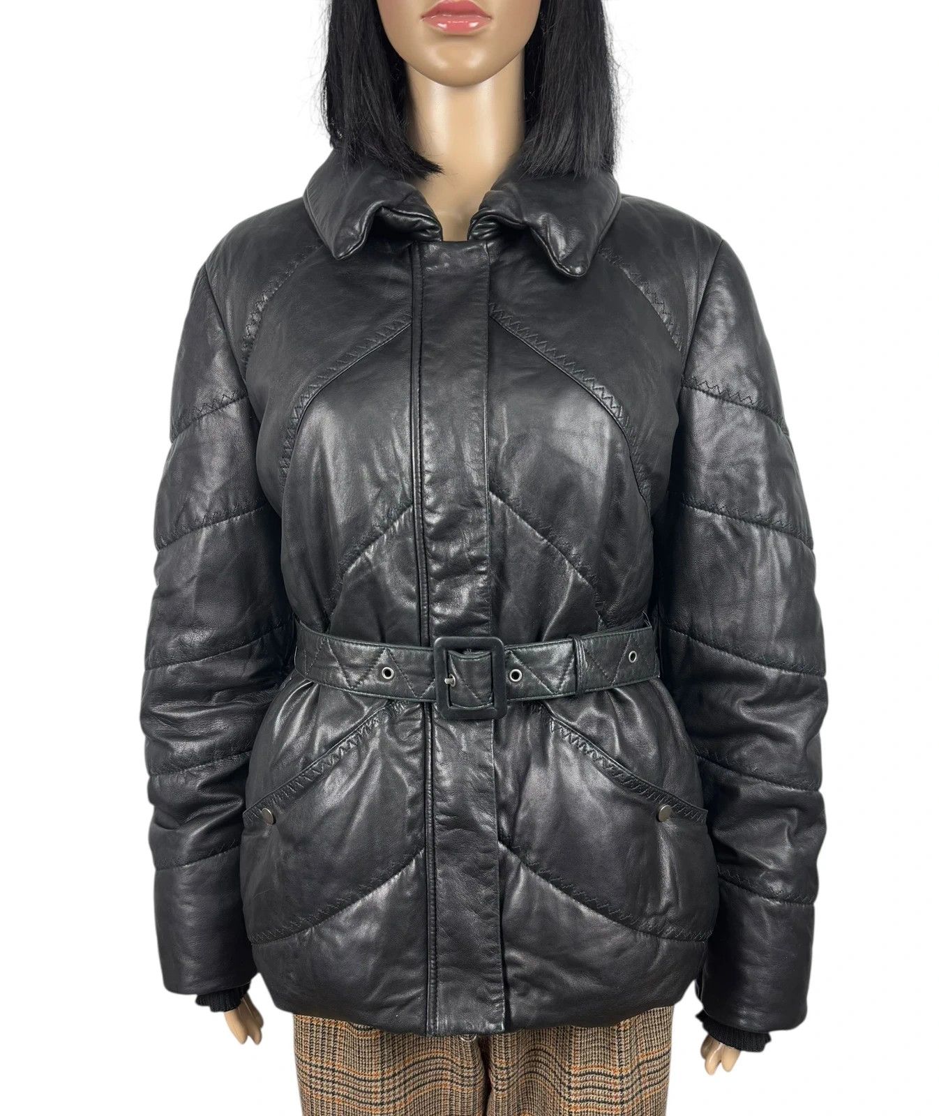 Orwell Genuine Leather Down Puffer Jacket Belted size M