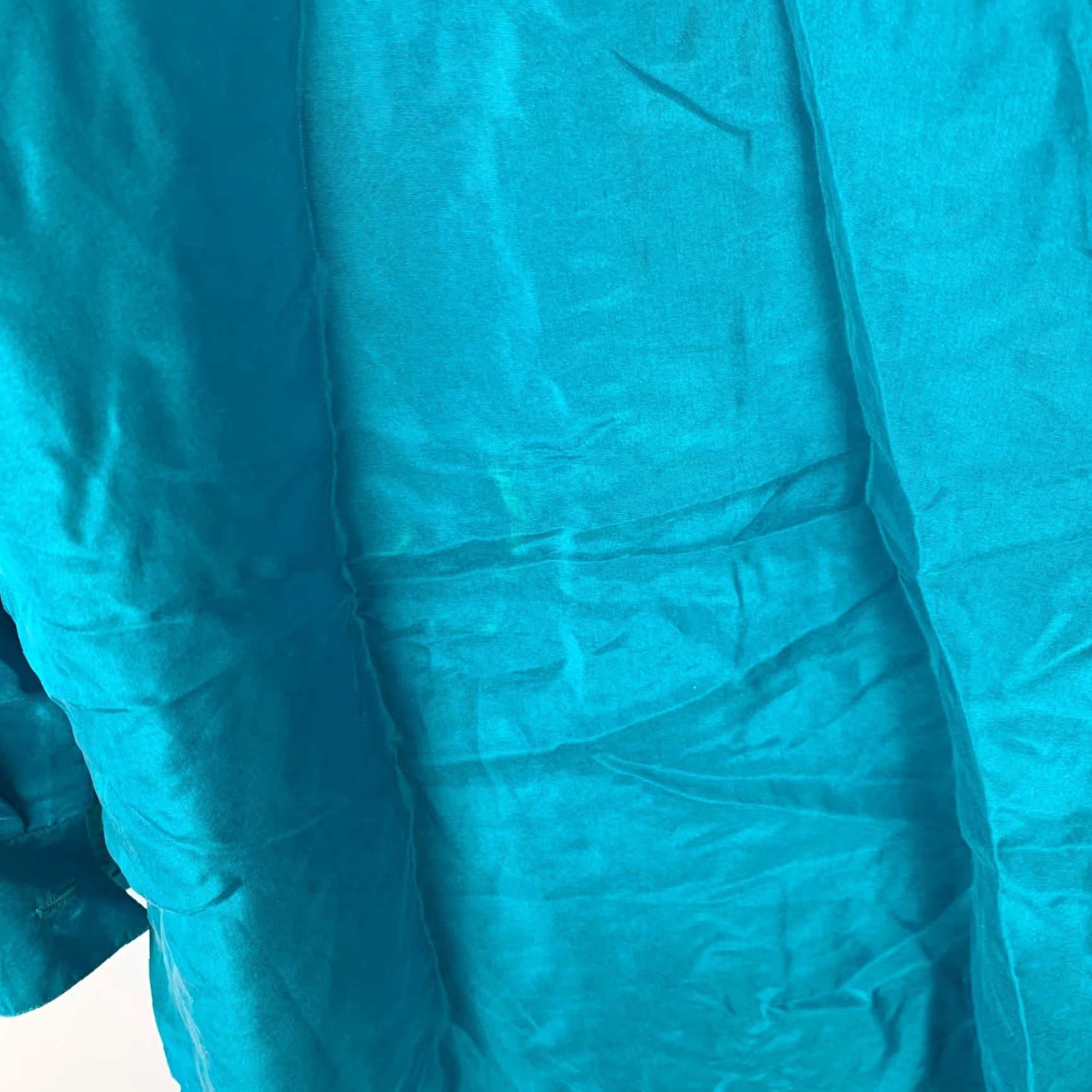 Vintage VINTAGE Nuggets Silk Fringe Button Up Shirt Top Blouse Womens Small TEAL Silk 1990s Grunge Shirt Mens? Size S / US 4 / IT 40 - 8 Thumbnail