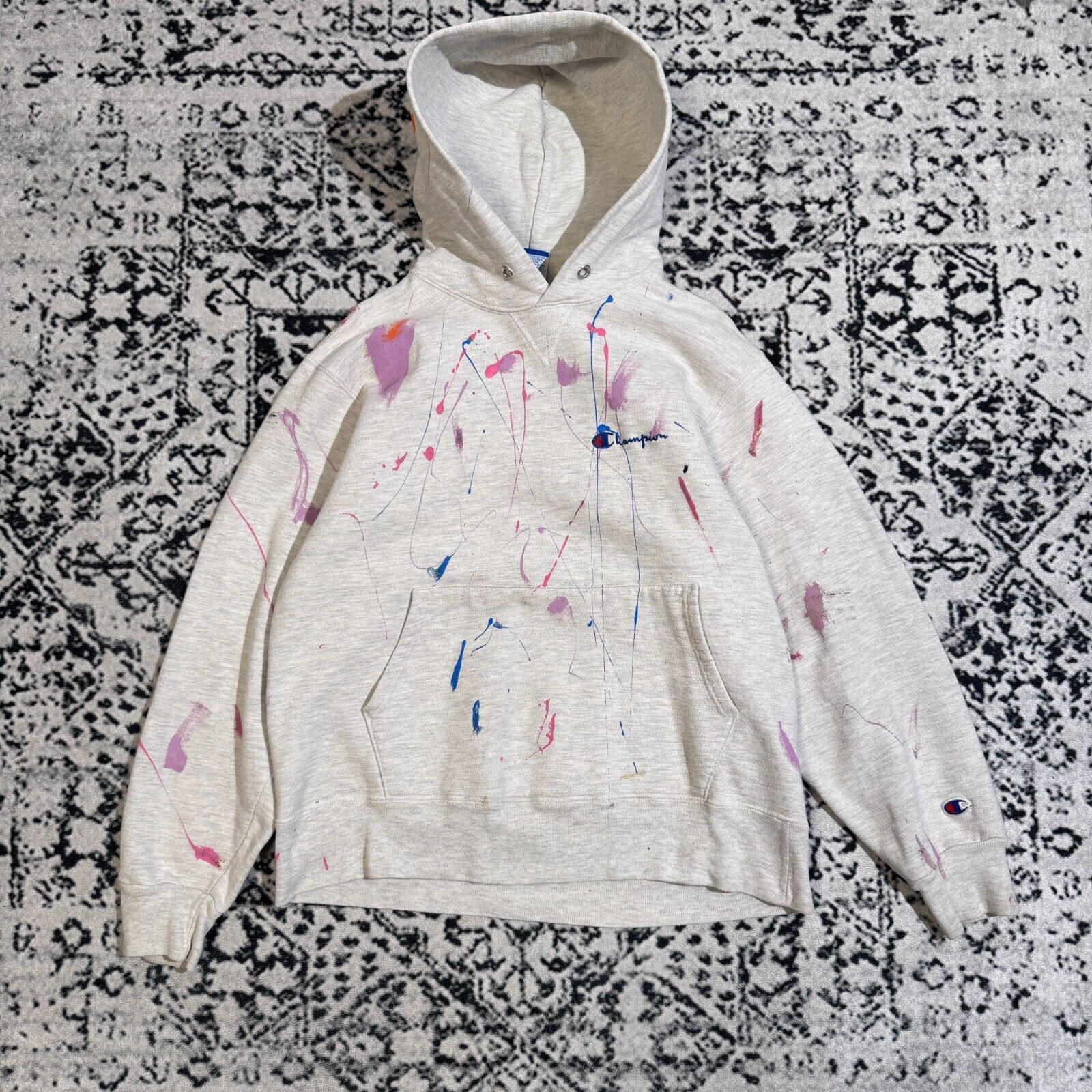 Champion × Vintage Champion Unisex Grey Cotton Hoodie Size S Paint Splatter Size US S / EU 44-46 / 1 - 1 Thumbnail
