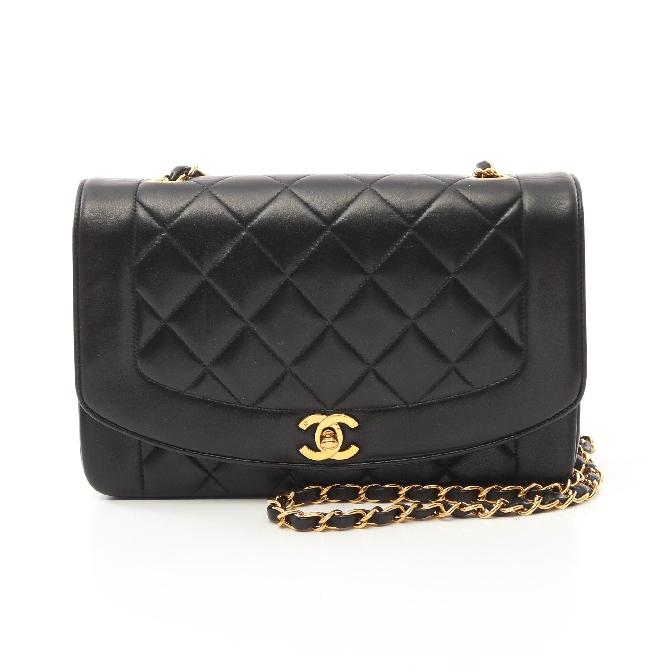 Chanel Chanel Matelasse Diana Flap Chain Shoulder Bag Lambskin Black Gold Hardware Size ONE SIZE - 1 Thumbnail