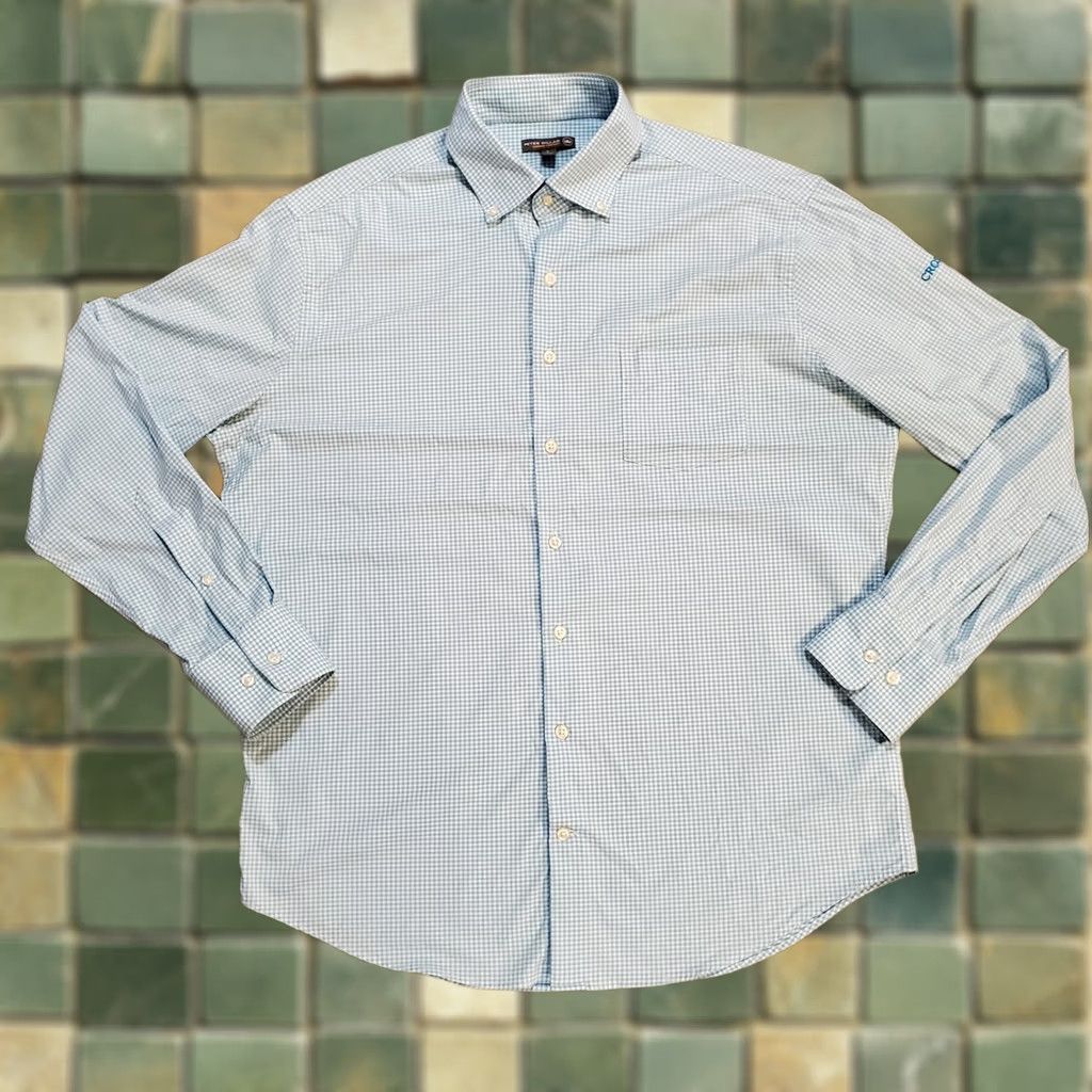 Peter Millar Peter Millar Summer Comfort Button-Down Shirt Blue White Gingham Plaid Men's L Button-Up Lightweight Breathable Casual Business Size US L / EU 52-54 / 3 - 1 Thumbnail