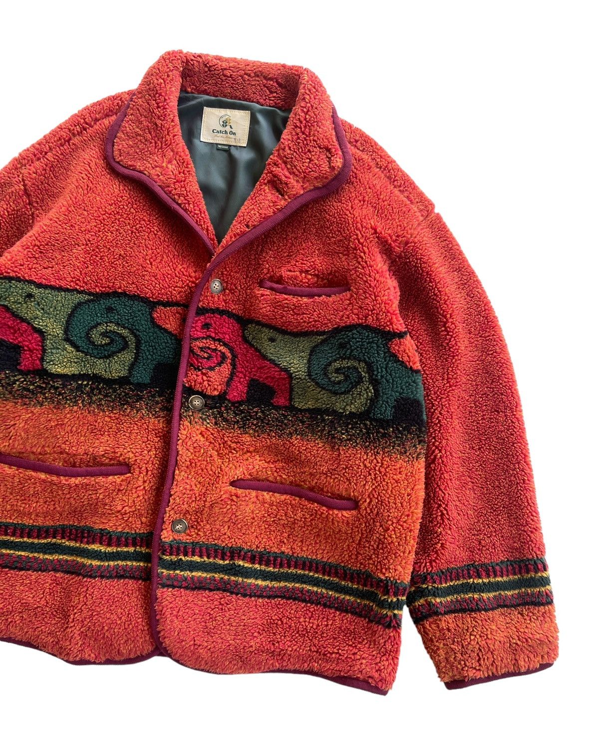 Japanese Brand Vintage 90s Catch On Printed Teddy Fleece Size US M / EU 48-50 / 2 - 7 Thumbnail