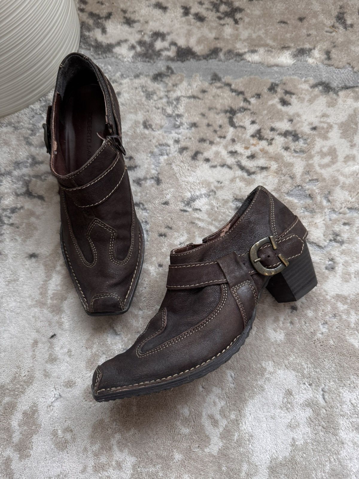 Roberto Cavalli Vintage Roberto Santi Western Leather Buckle Ankle Boots Size US 6.5 / IT 36.5 - 9 Thumbnail