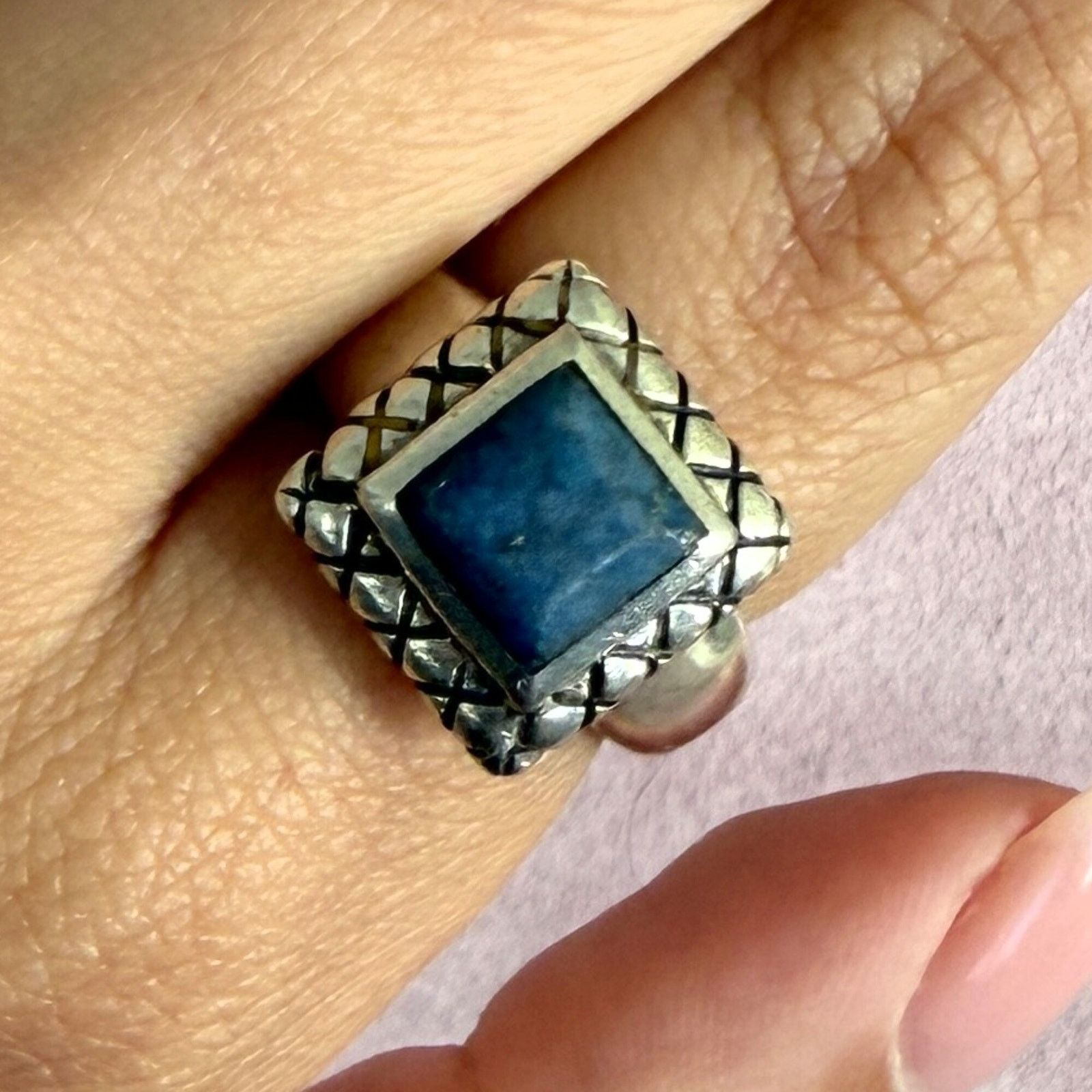 Sterling Silver sterling silver quilted lapis lazuli square ring size 6.75 Size ONE SIZE - 1 Thumbnail