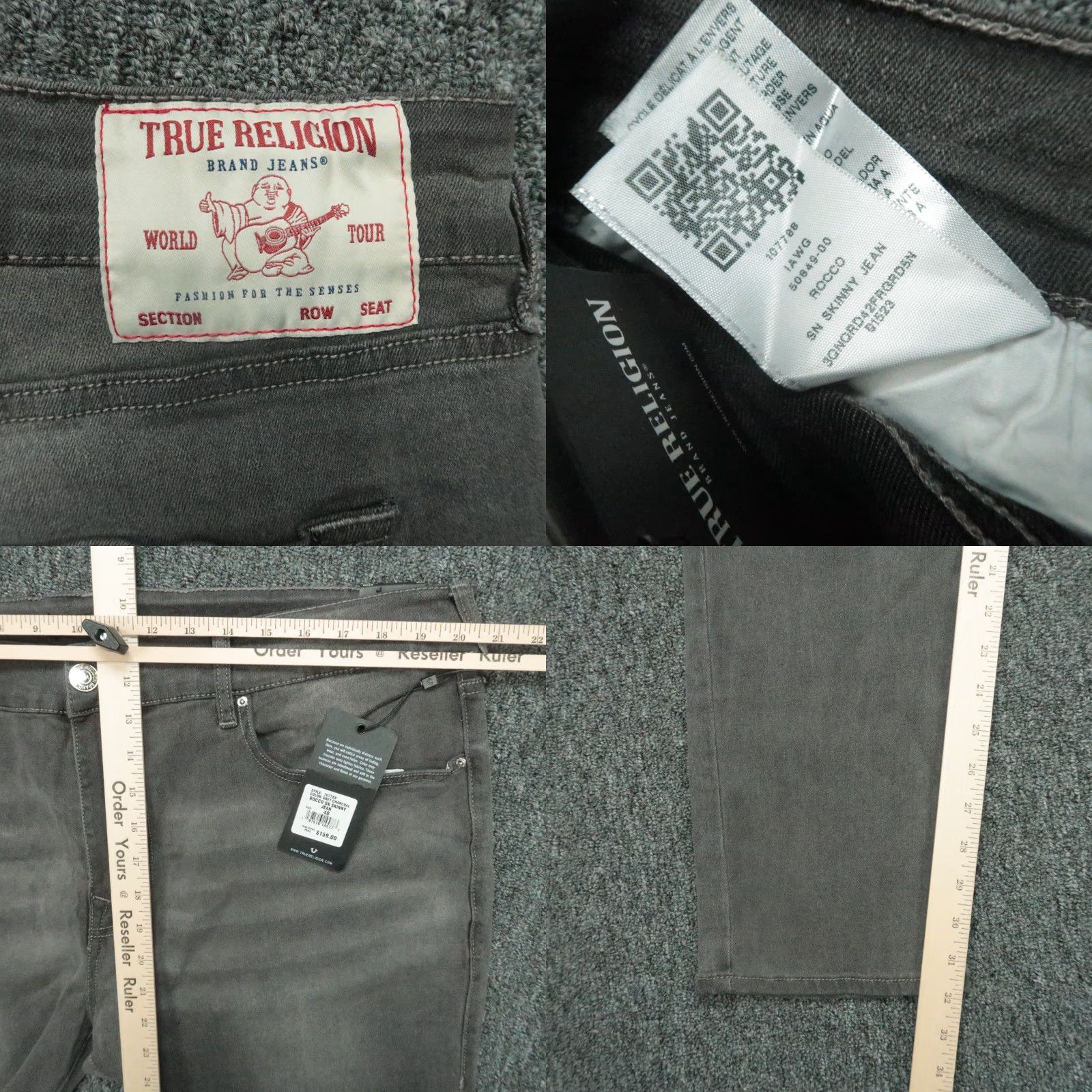 True Religion VINTAGE True Religion Jeans Mens 40x32 Gray Charcoal Rocco Relaxed Skinny No Flap NWT Size US 40 / EU 56 - 8 Thumbnail