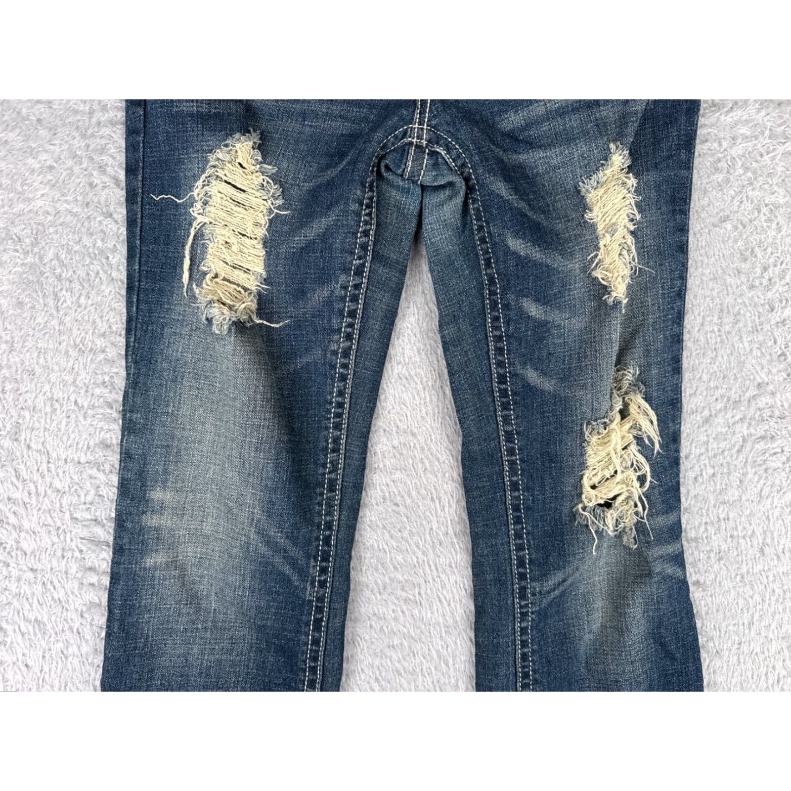 Vintage Refuge Jeans Women Bootcut Jeans 10 Blue Denim Distressed Stretch 31x28 Regular 5-Pocket Solid Cotton Blend Blue Womens Jeans Size 32" / US 10 / IT 46 - 3 Thumbnail