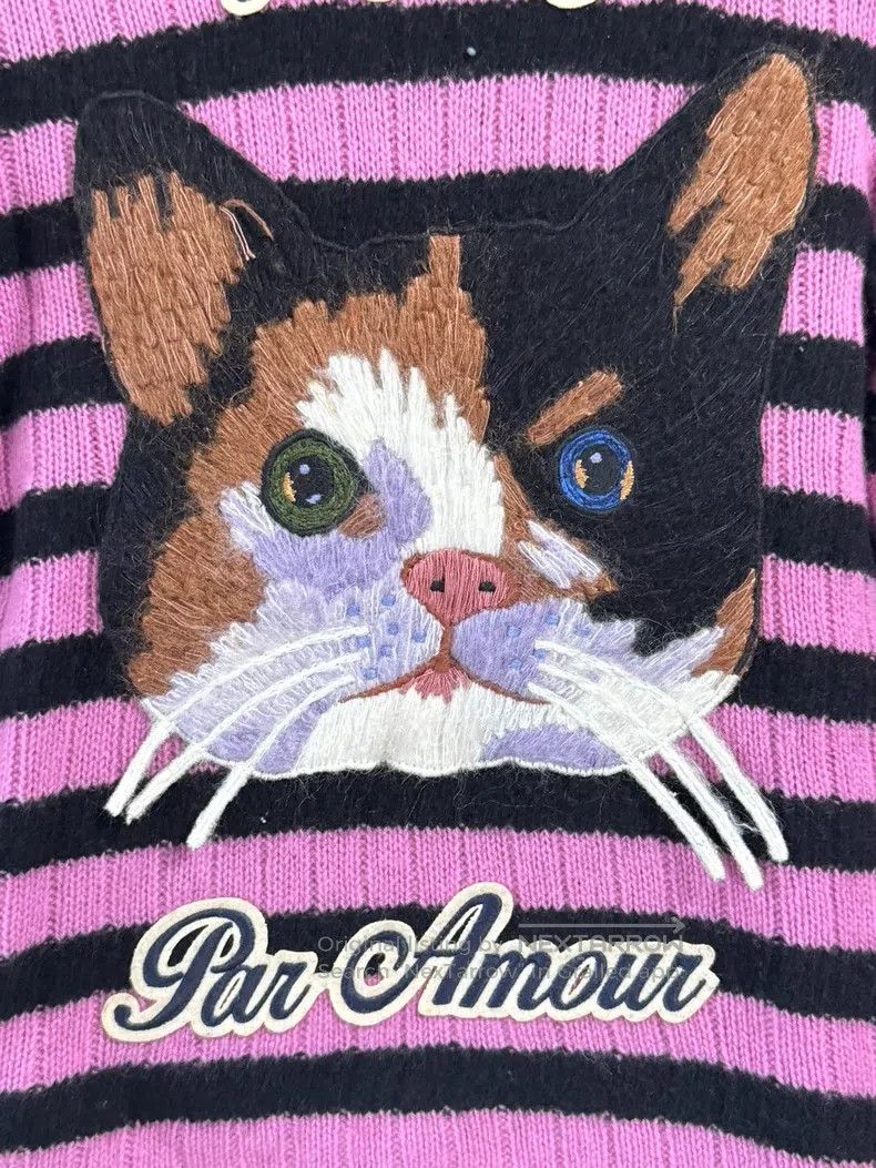 Gucci Gucci Pink striped cat embroidered sweater Size XS / US 0-2 / IT 36-38 - 4 Thumbnail