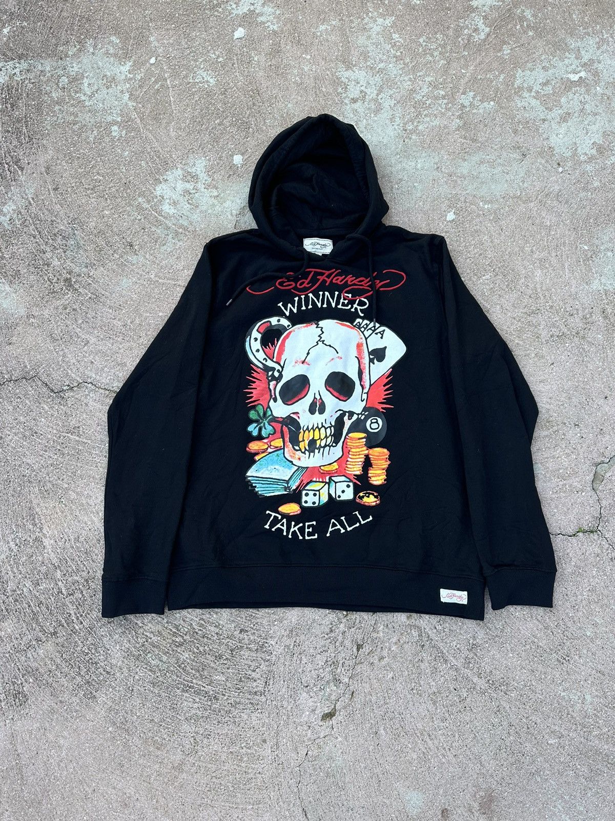 image of Ed Hardy Black Hoodie Winner Take All, Men's (Size XL)